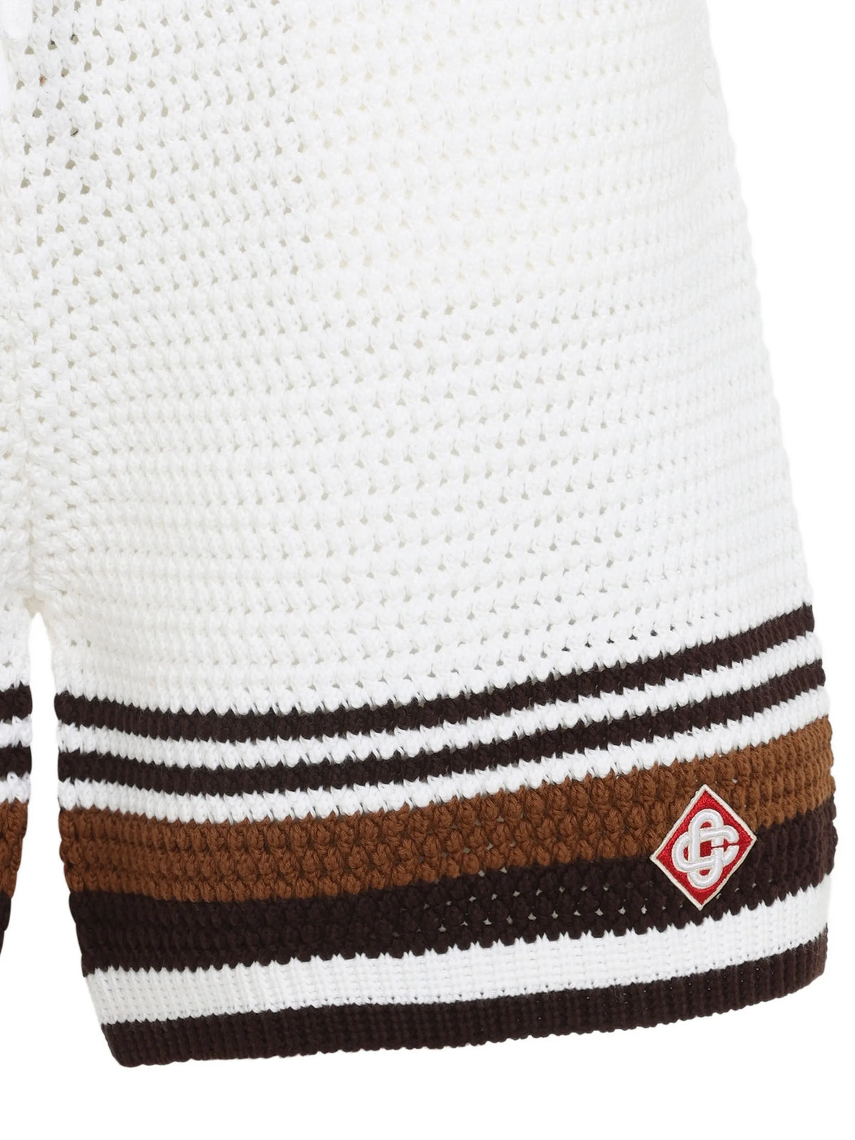 white & brown Tennis Stripe crochet shorts