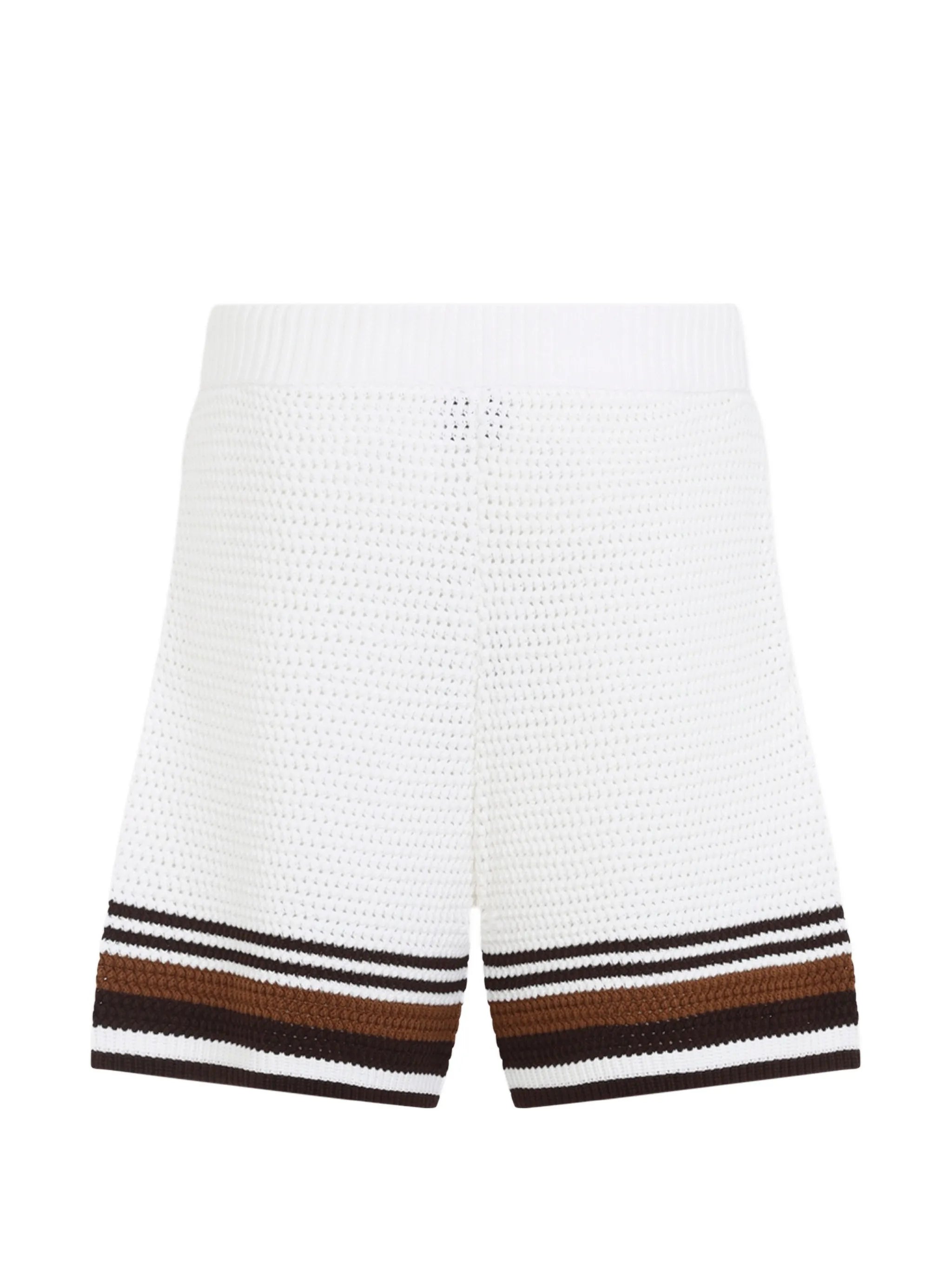 white & brown Tennis Stripe crochet shorts