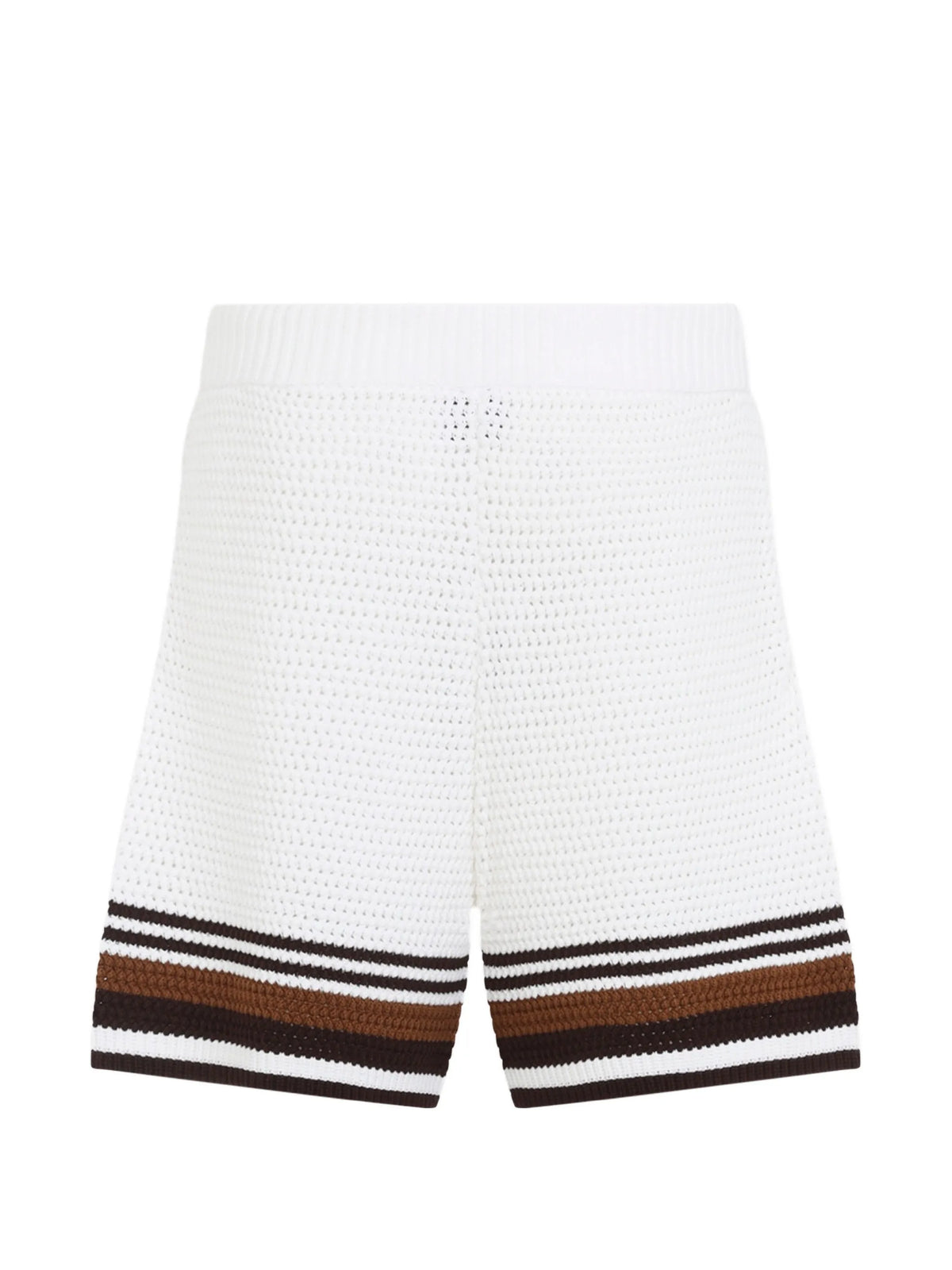 white & brown Tennis Stripe crochet shorts