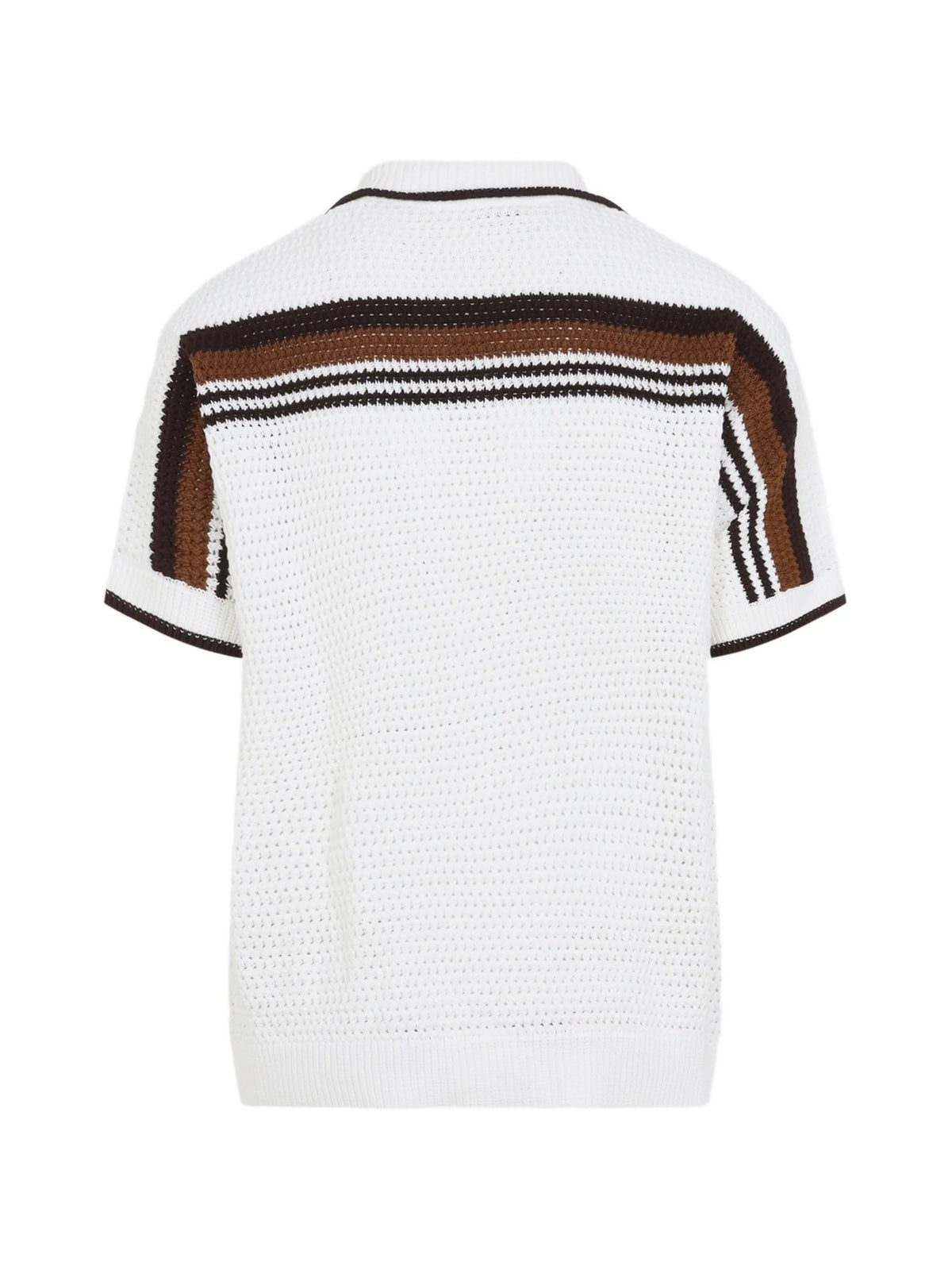white & brown Tennis Stripe crochet short sleeve shirt