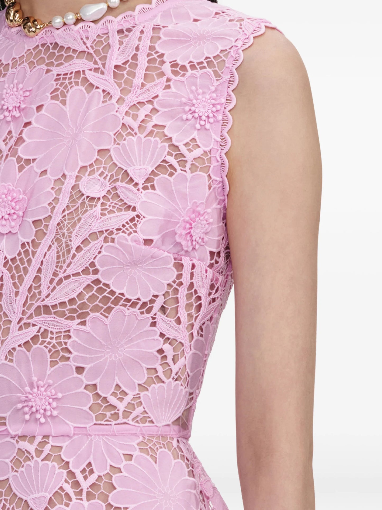 floral-lace sleeveless mini dress