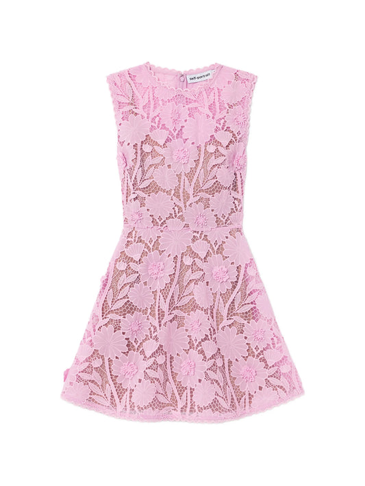 floral-lace sleeveless mini dress