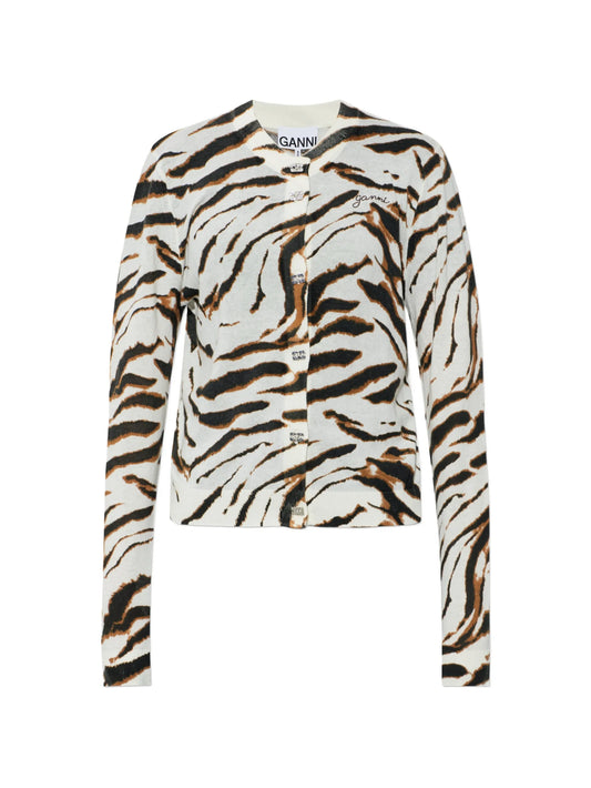 tiger-print logo-embroidered cardigan