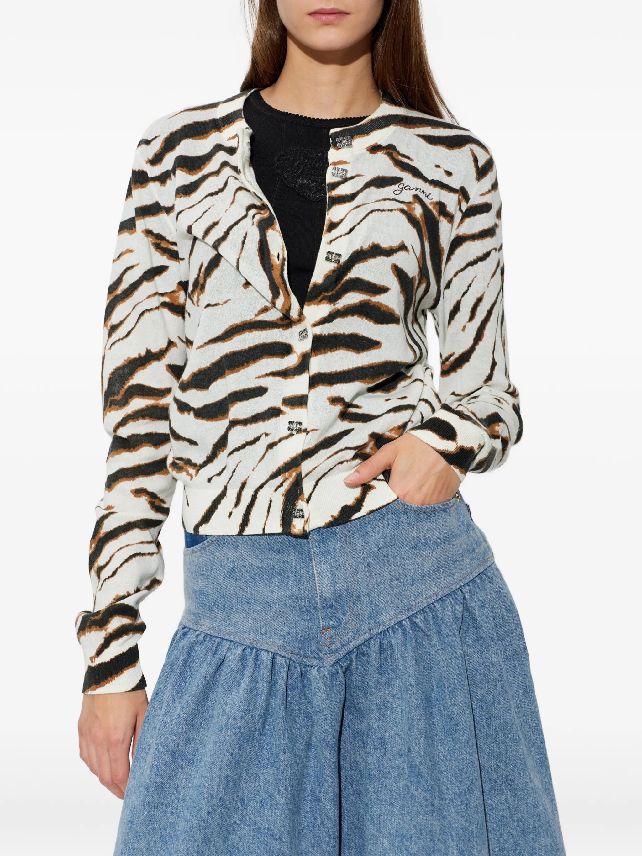 tiger-print logo-embroidered cardigan