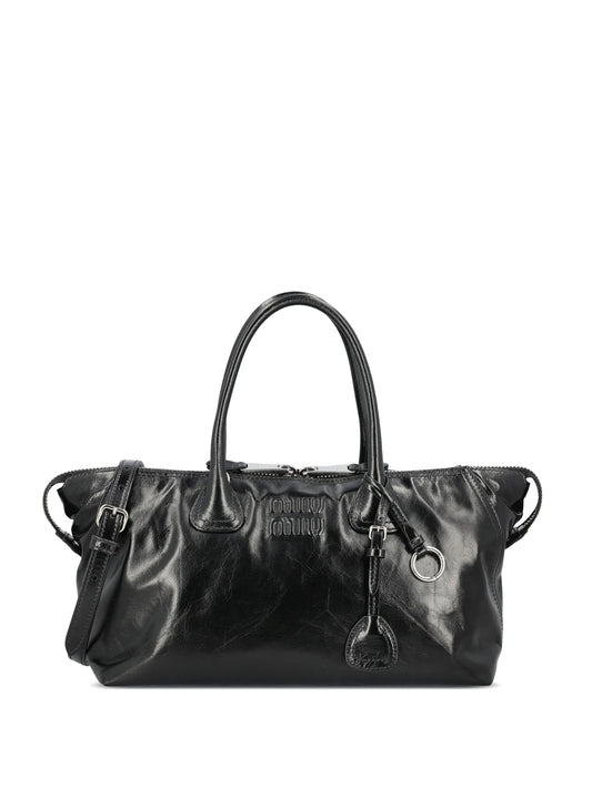 logo-embossed leather tote bag