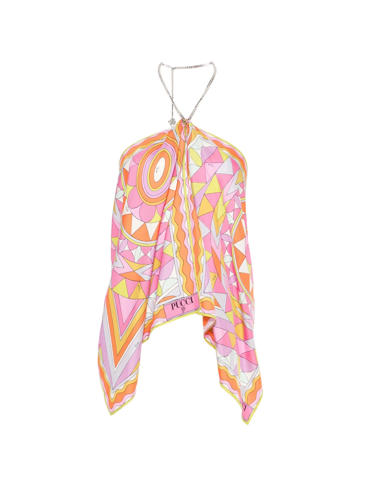 geometric-print chain-link halterneck top