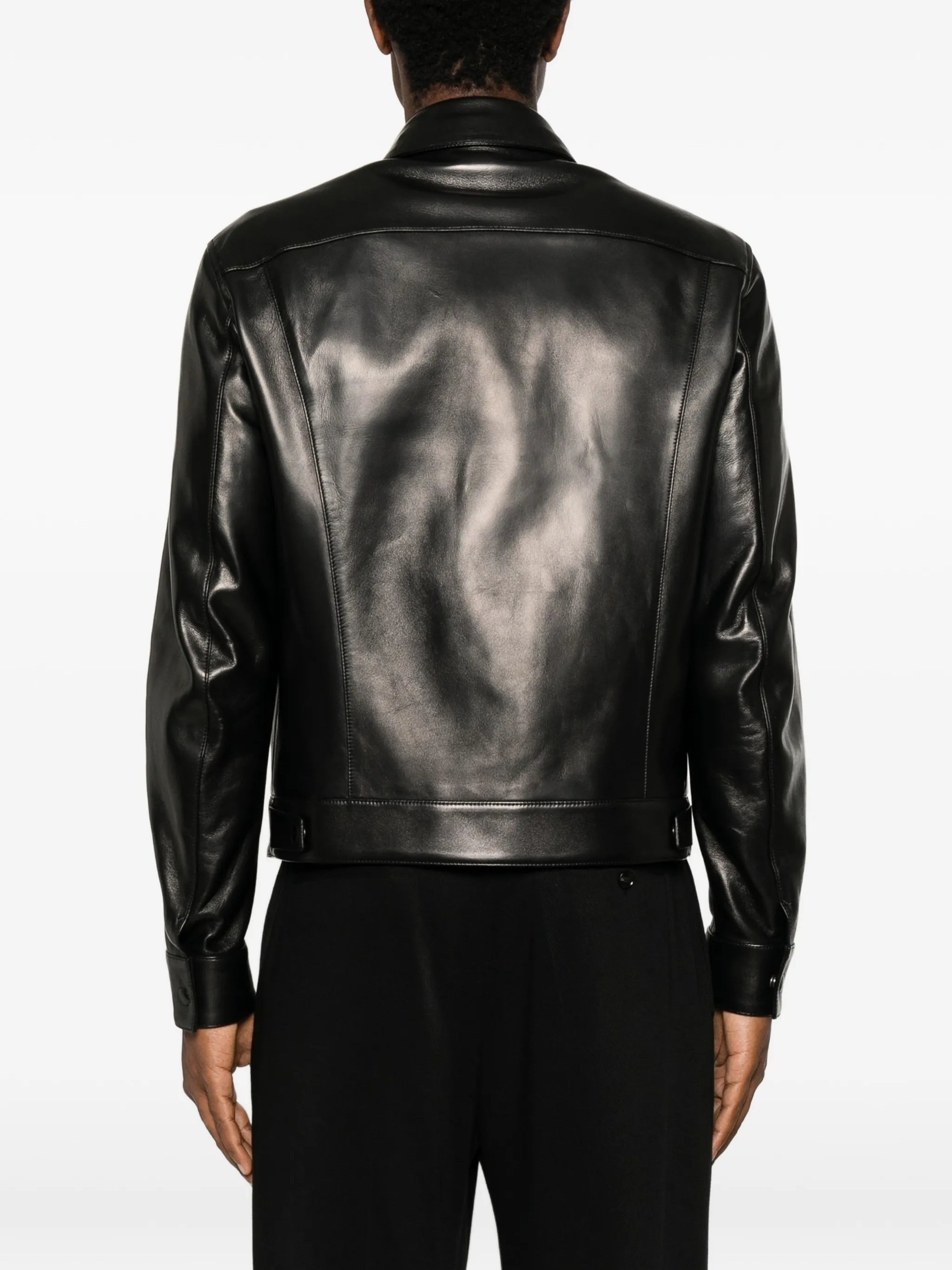 Nappa grain leather collar blouson