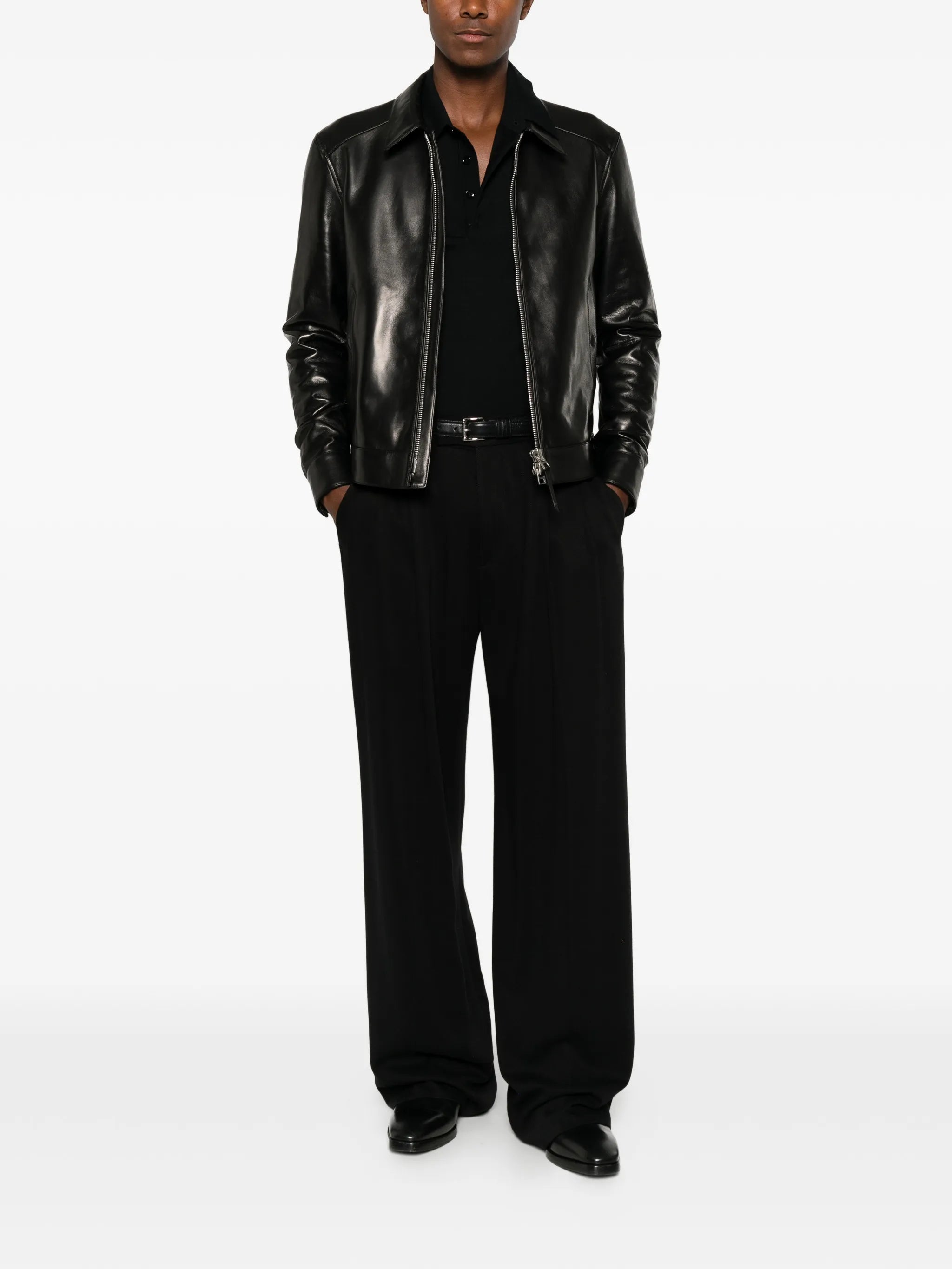 Nappa grain leather collar blouson