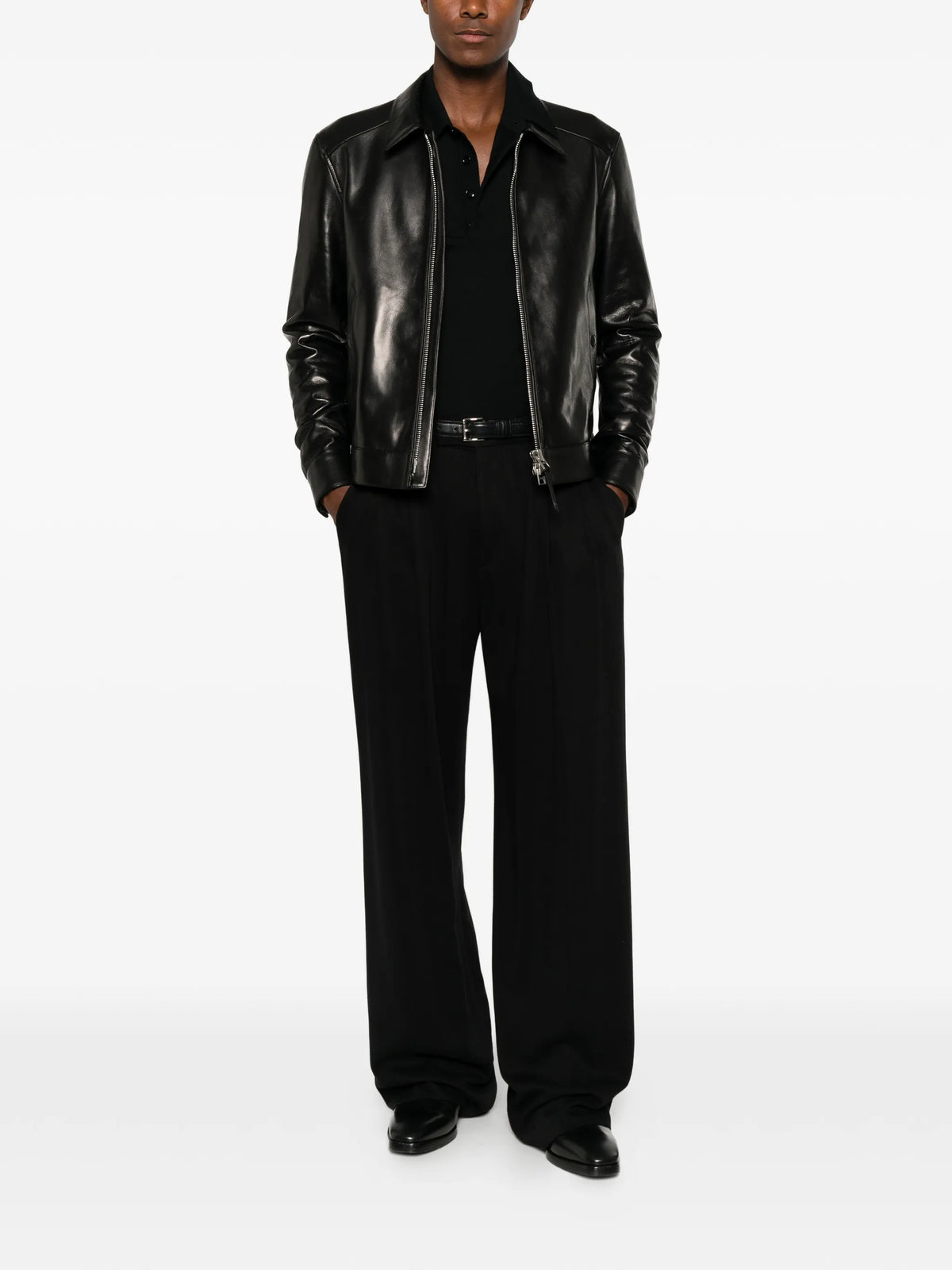 Nappa grain leather collar blouson