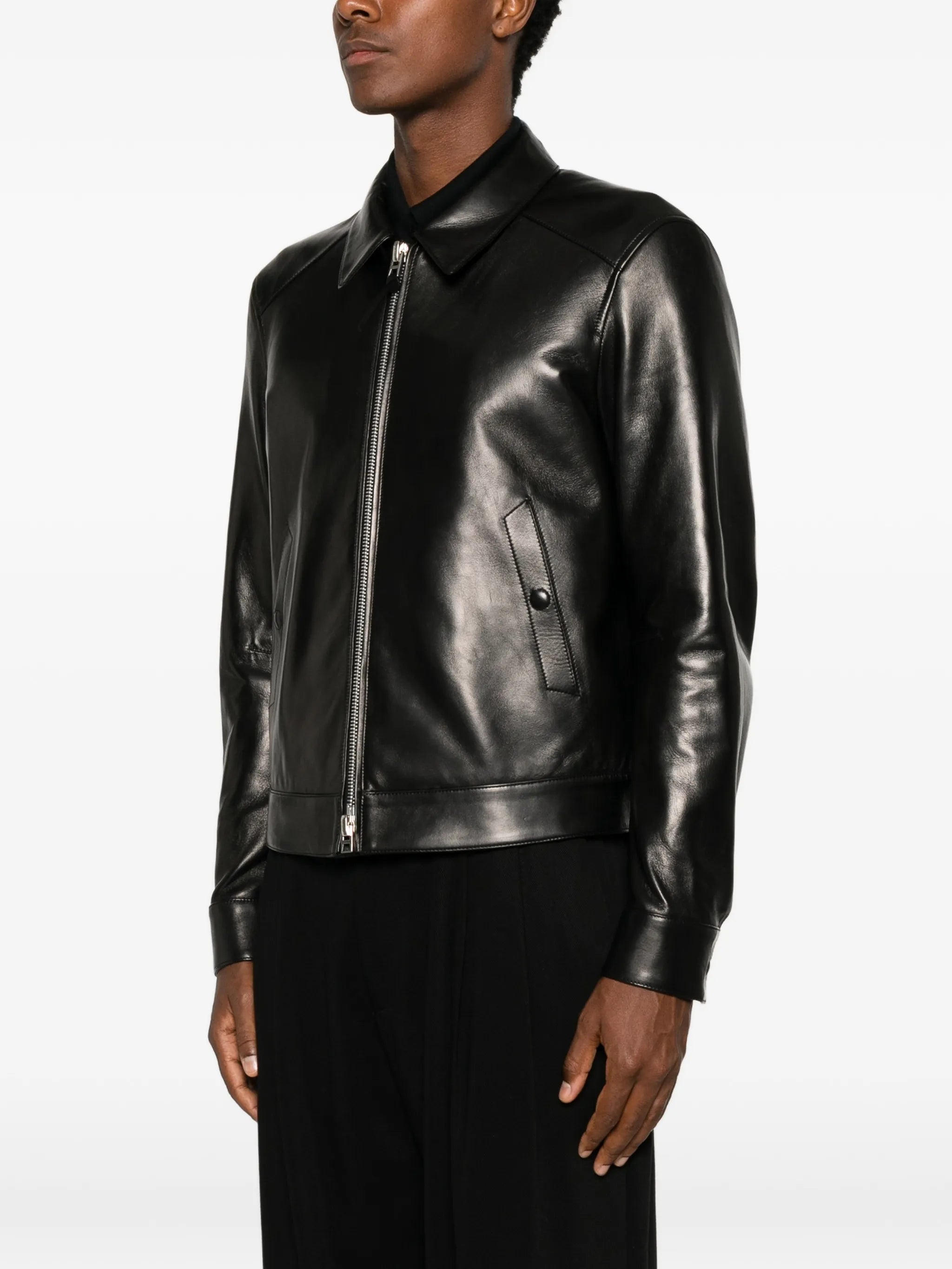 Nappa grain leather collar blouson