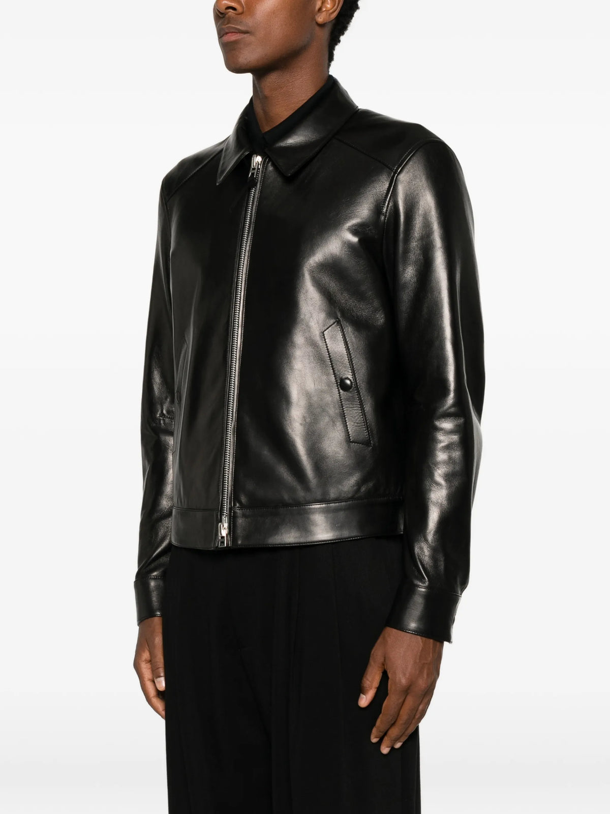 Nappa grain leather collar blouson