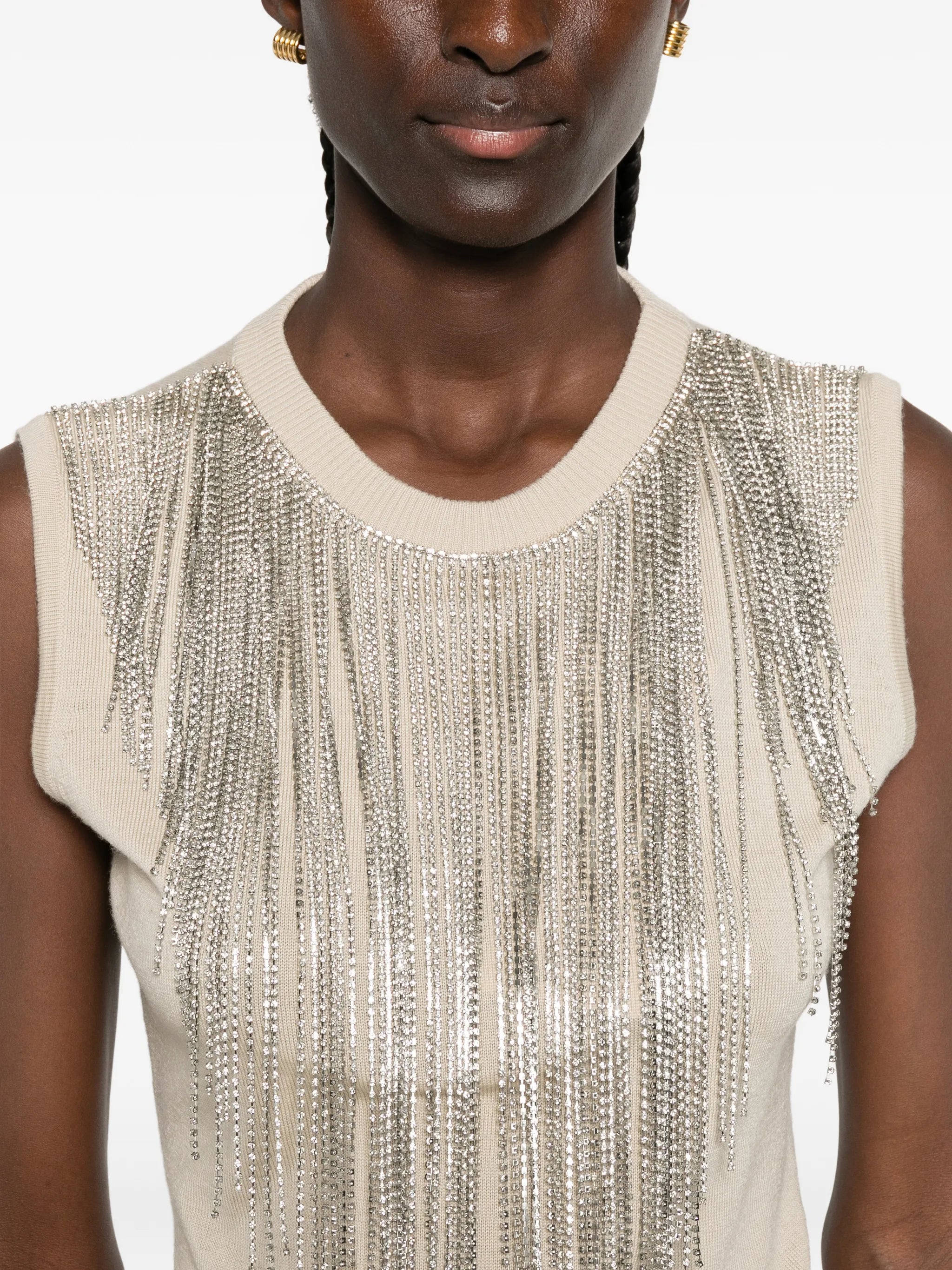 fringed crystal-embellished top