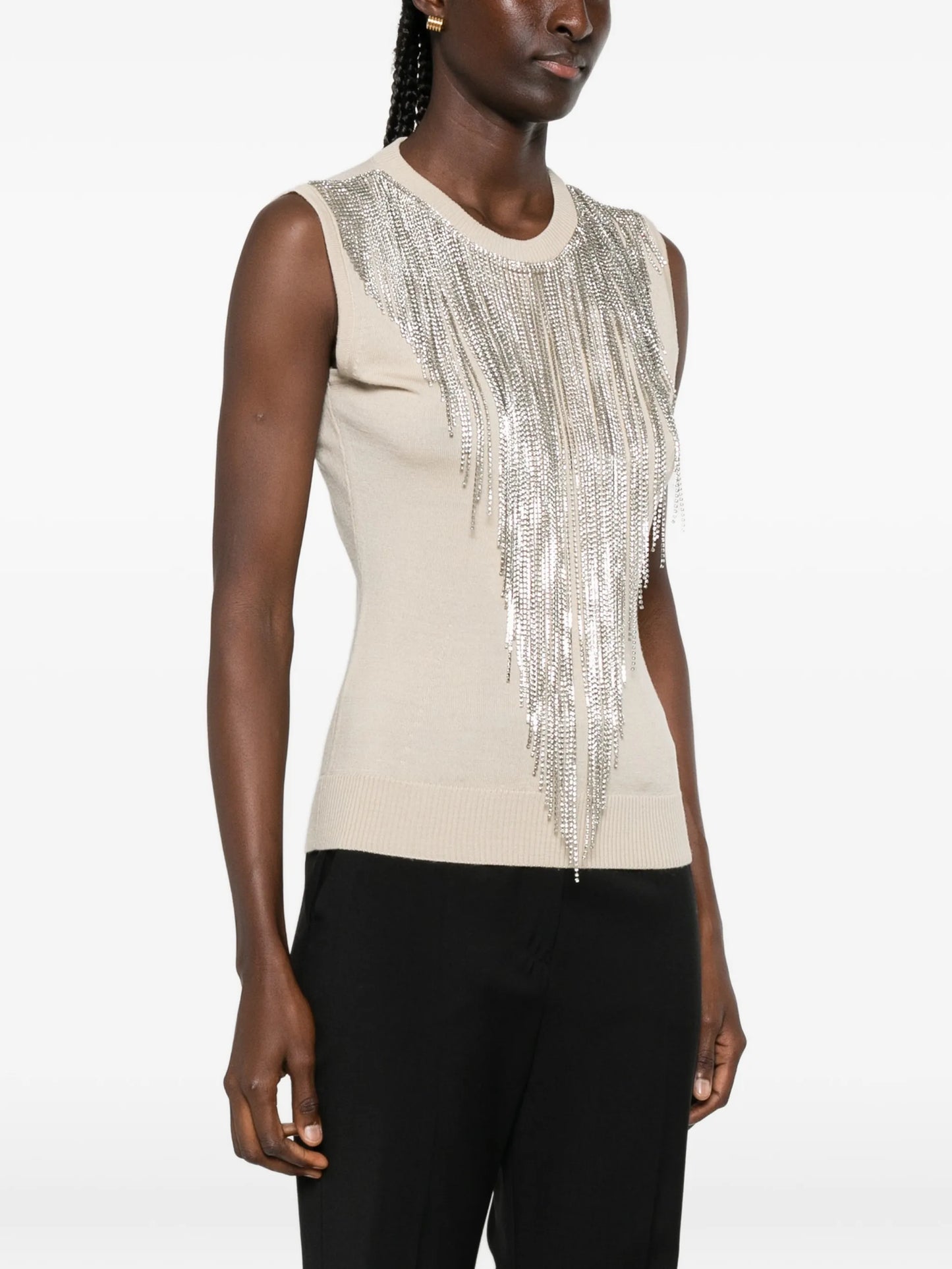 fringed crystal-embellished top