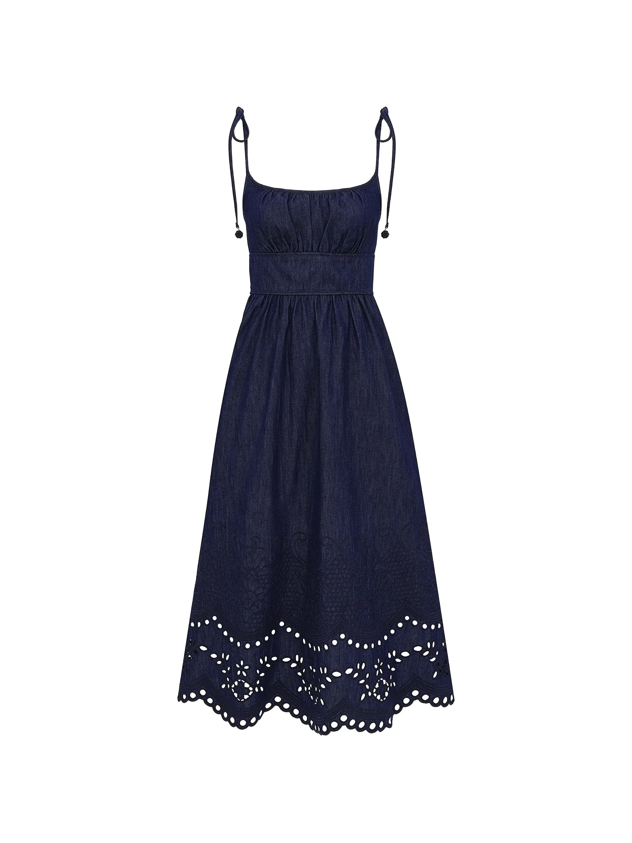 Mahon broderie denim midi dress