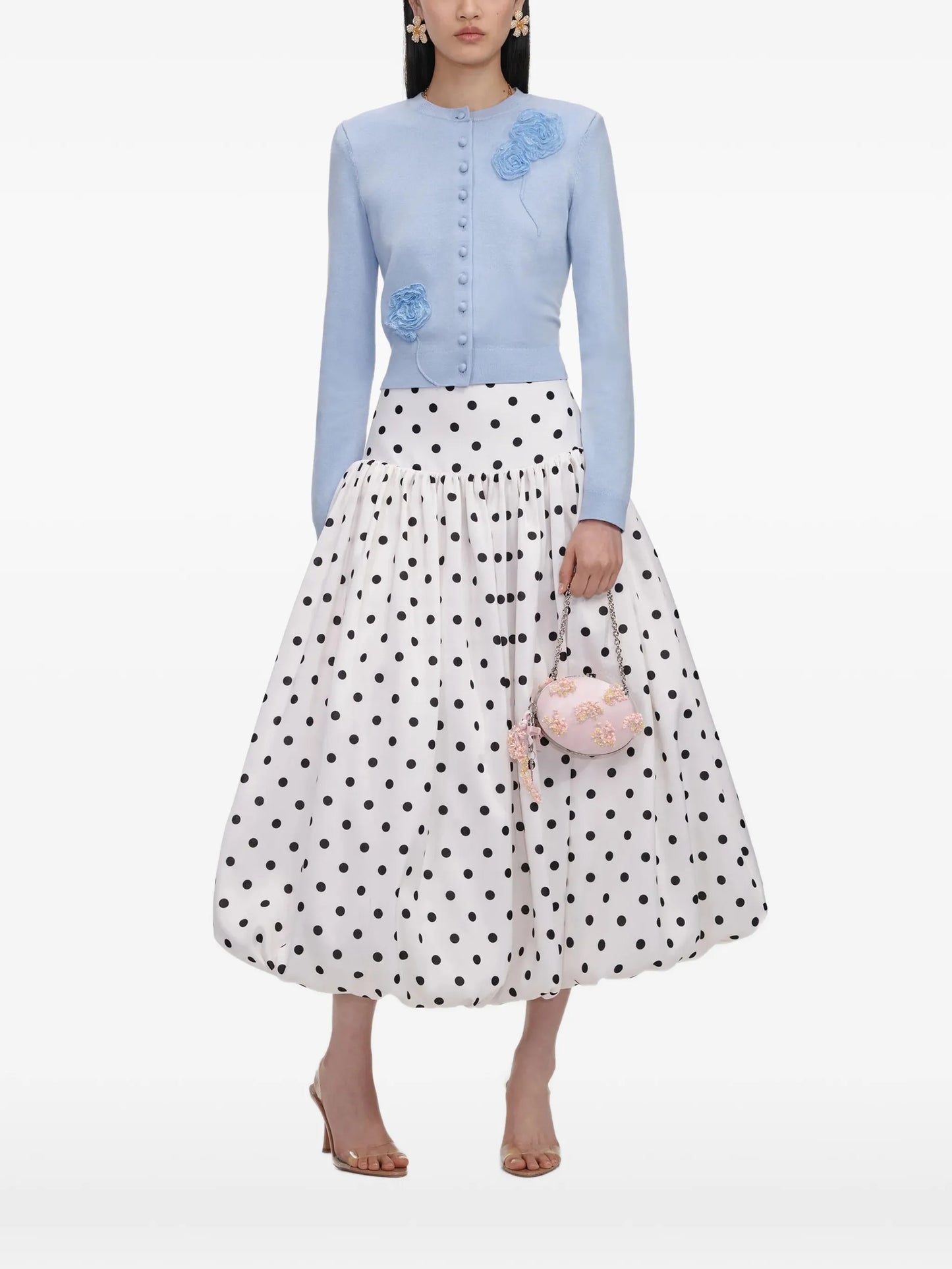 floral-motif button-up knit cardigan