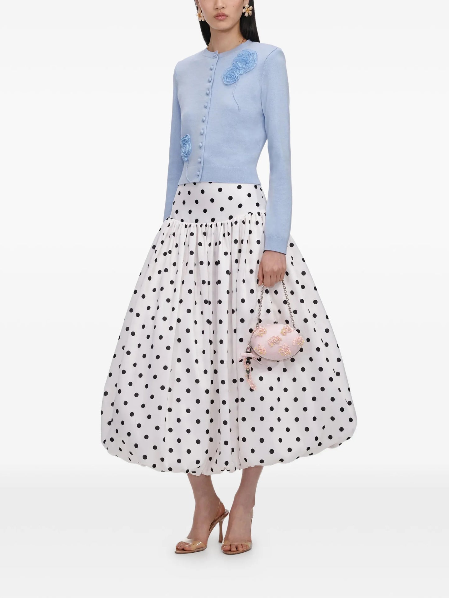 floral-motif button-up knit cardigan