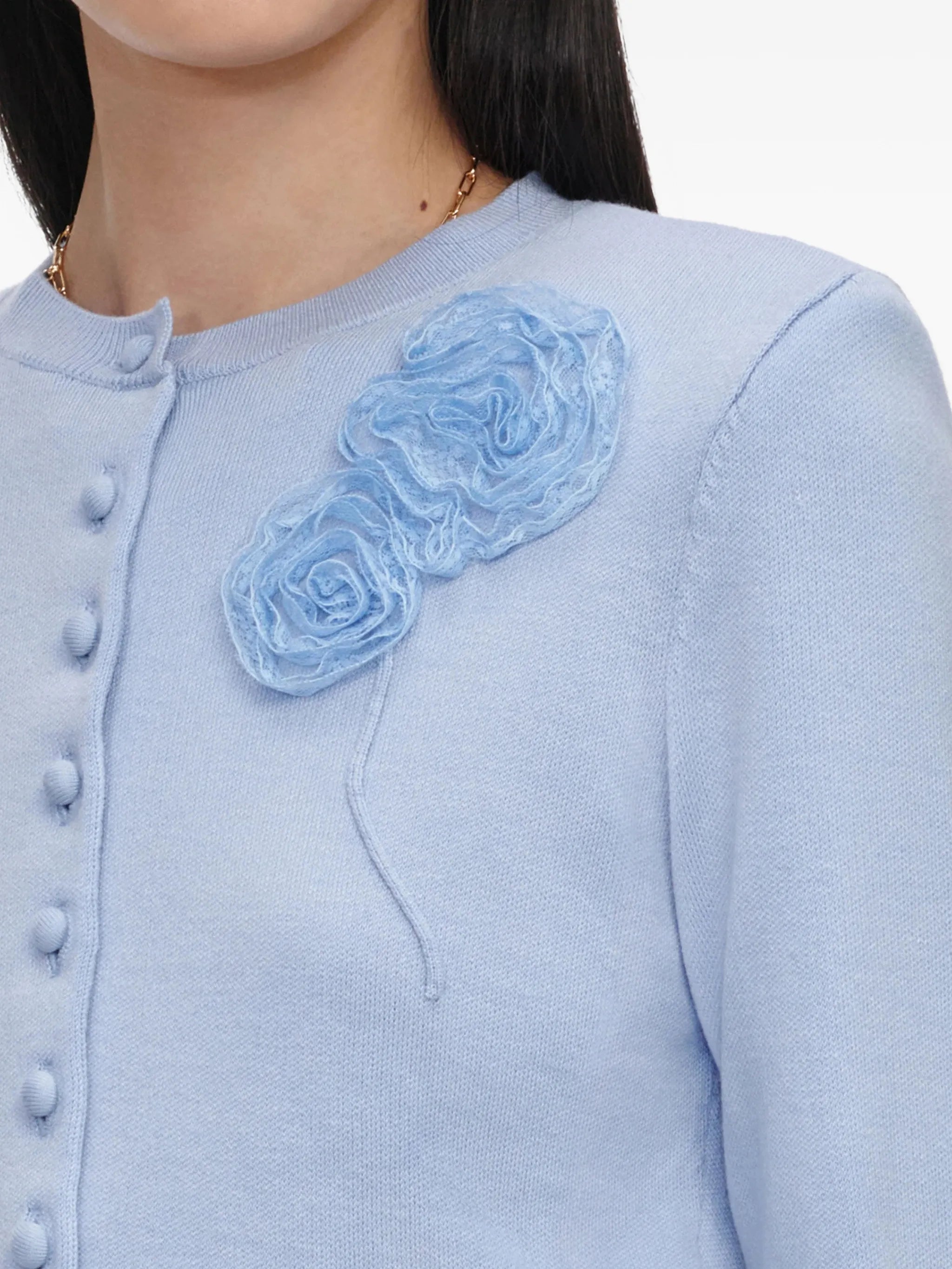 floral-motif button-up knit cardigan