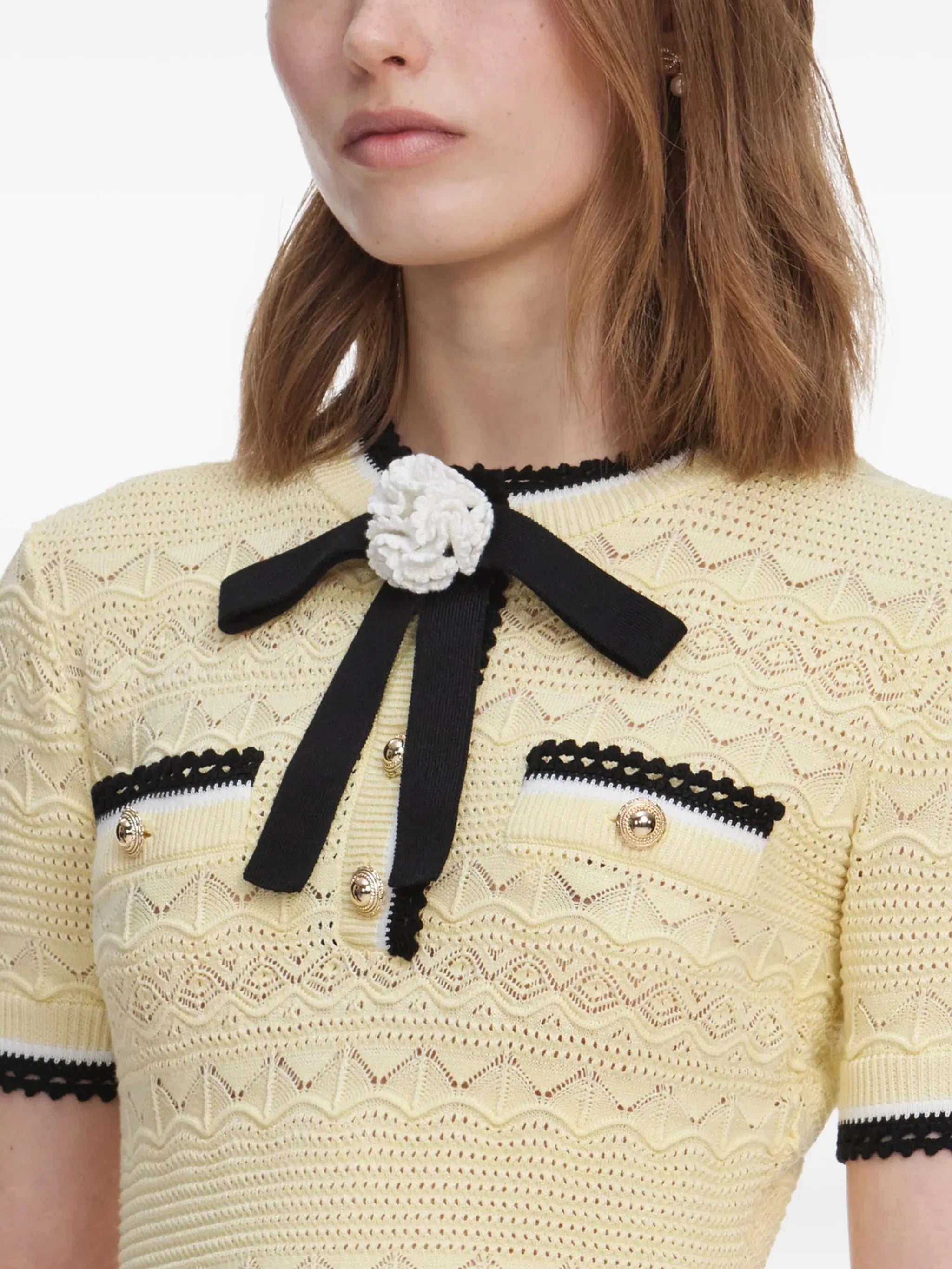 yellow pointelle knit mini dress