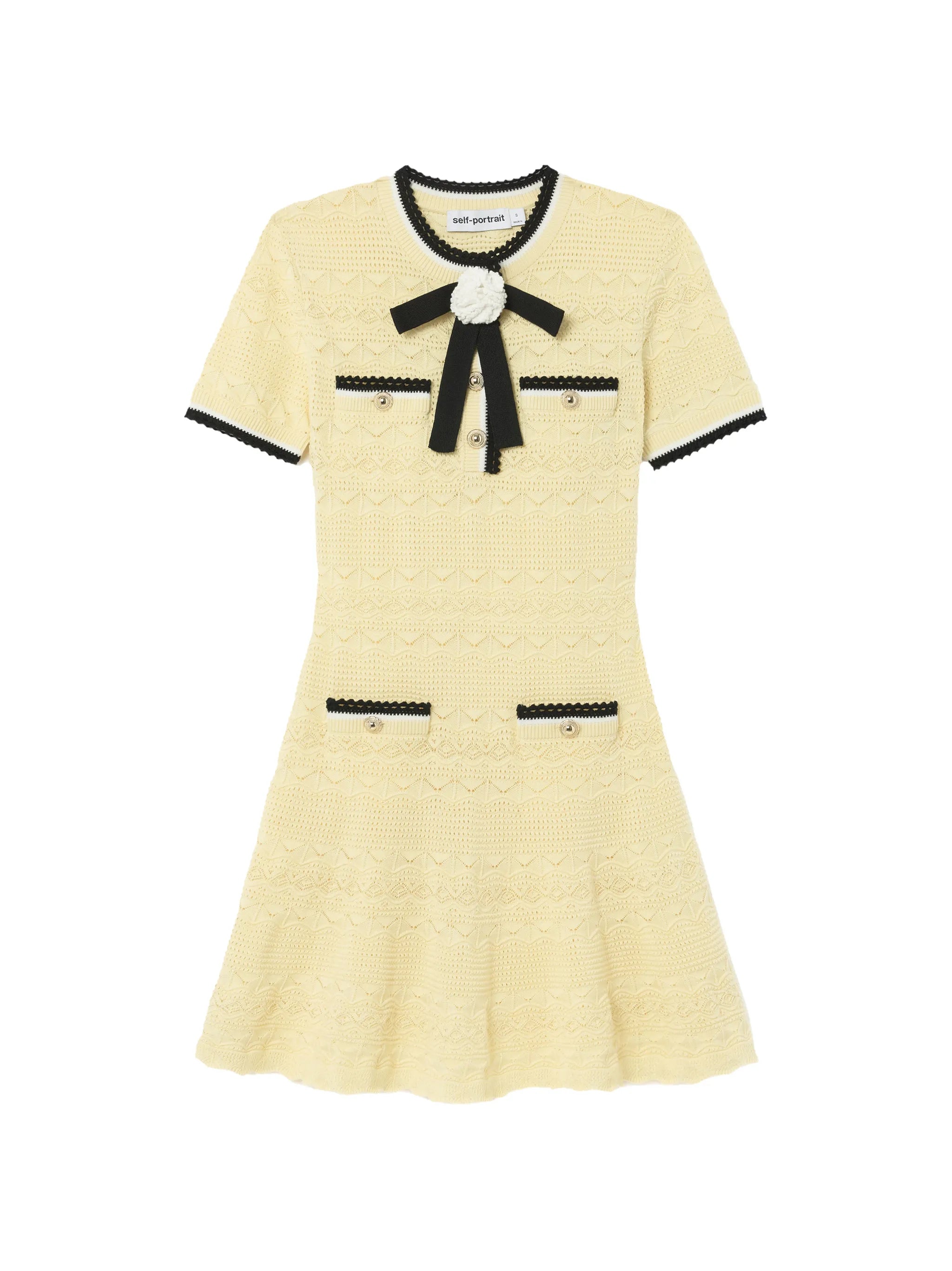 yellow pointelle knit mini dress