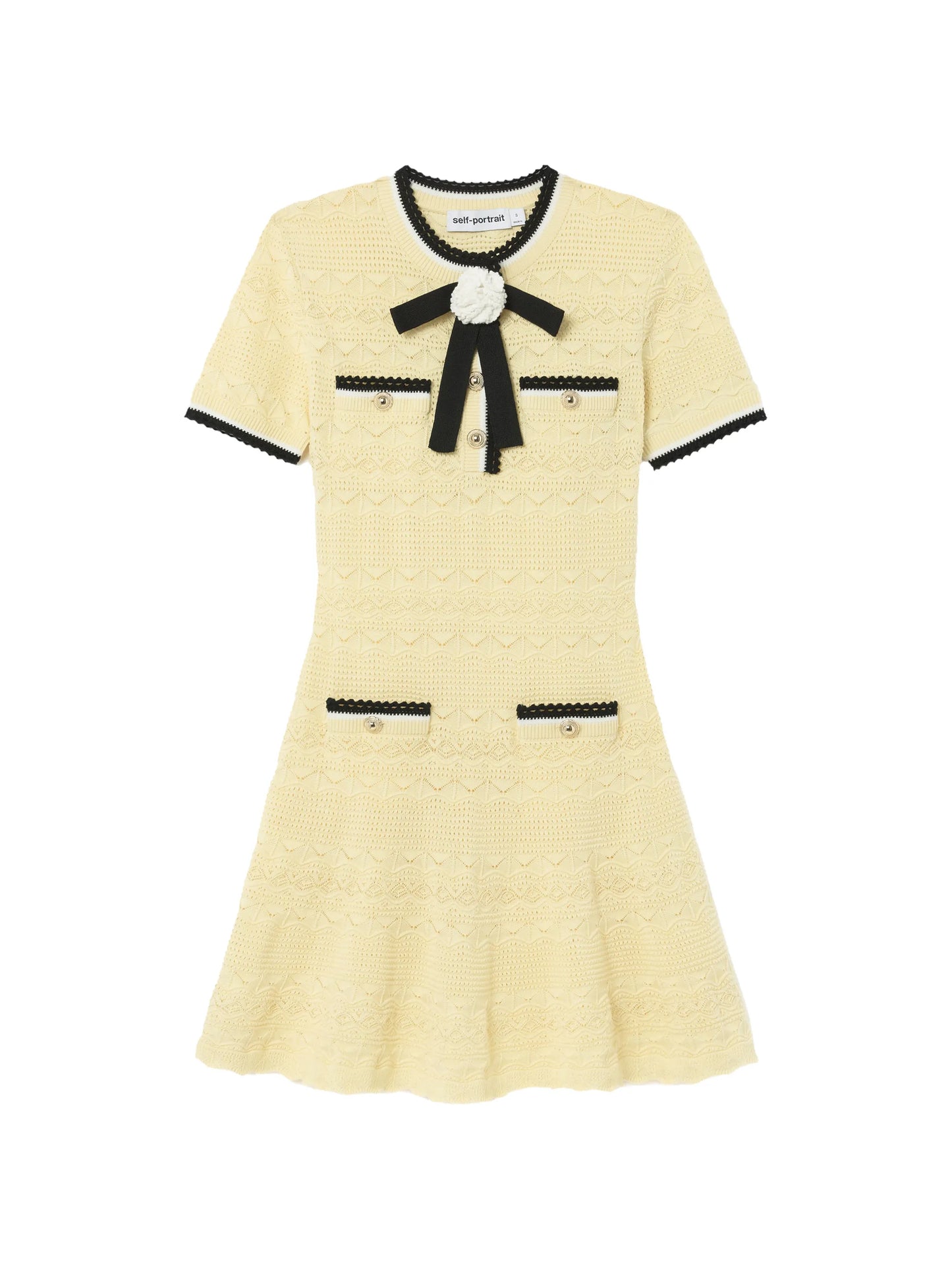 yellow pointelle knit mini dress