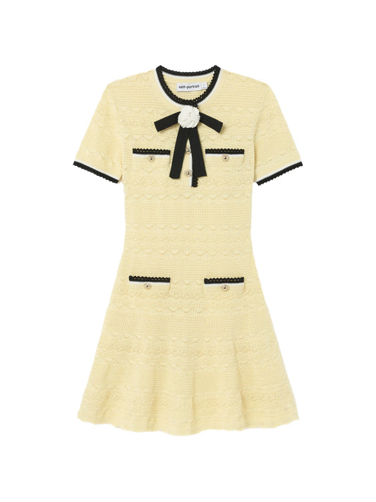 yellow pointelle knit mini dress