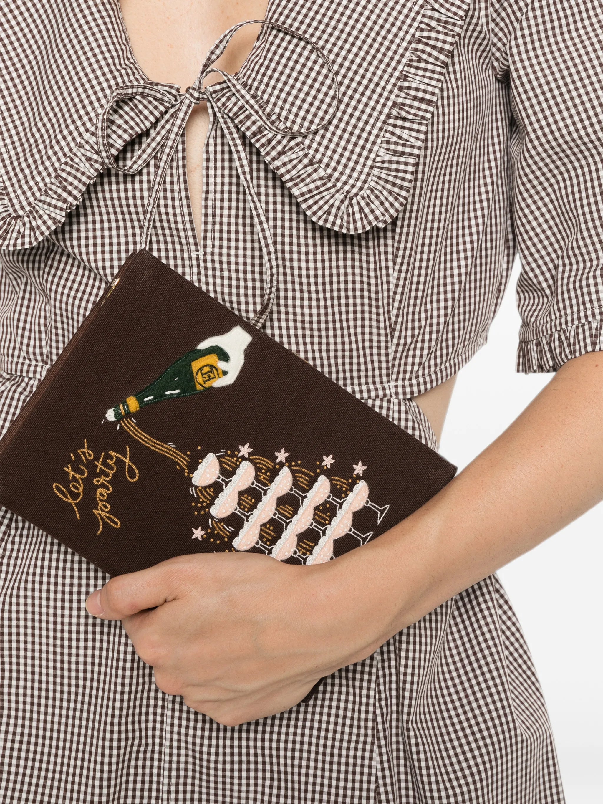 Let's Party embroidered-motif book clutch bag