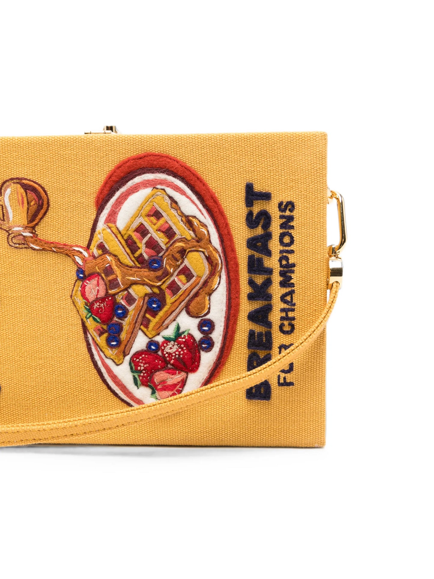 Waffles Breakfast For Champions embroidered clutch bag