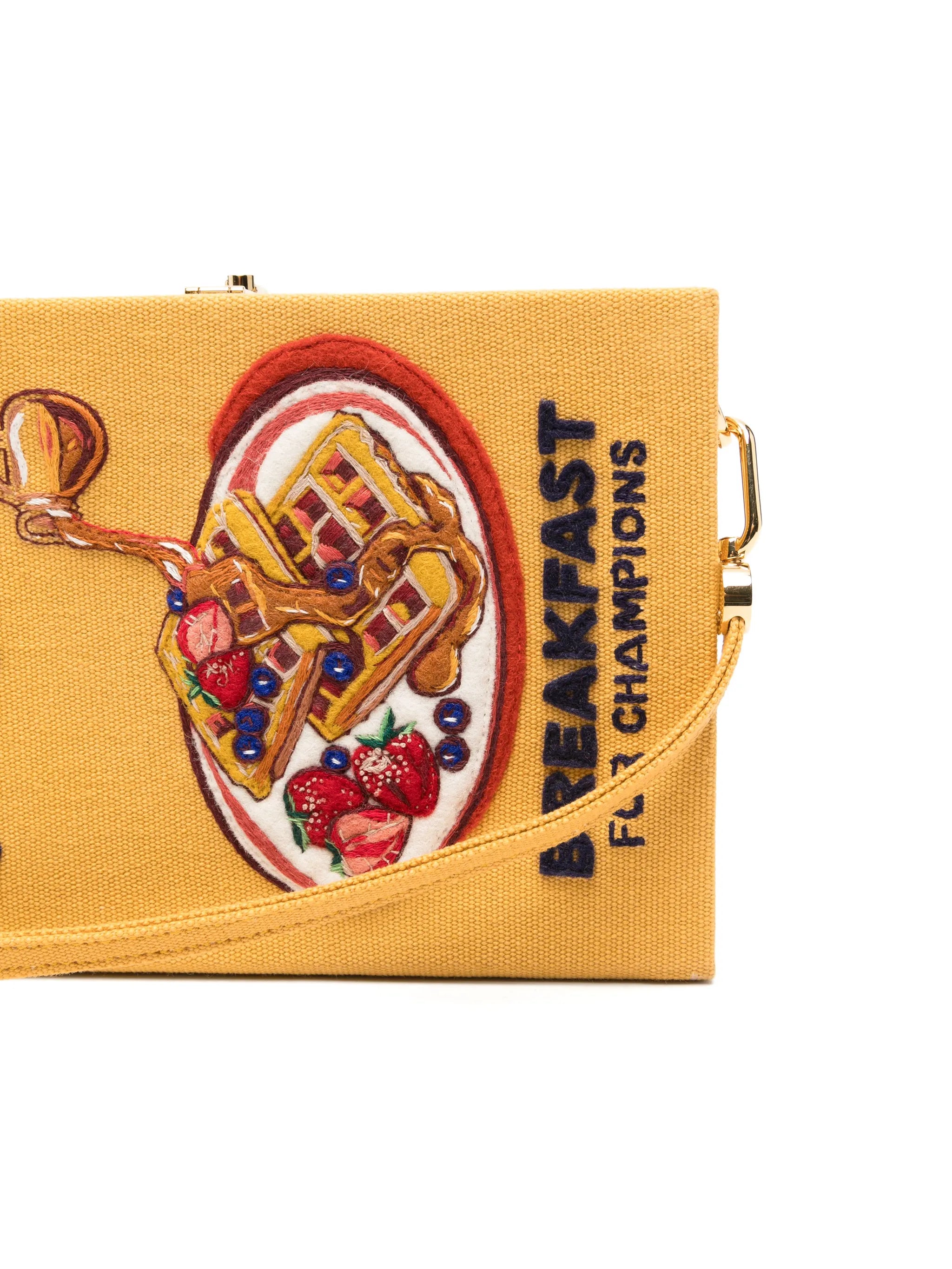 Waffles Breakfast For Champions embroidered clutch bag