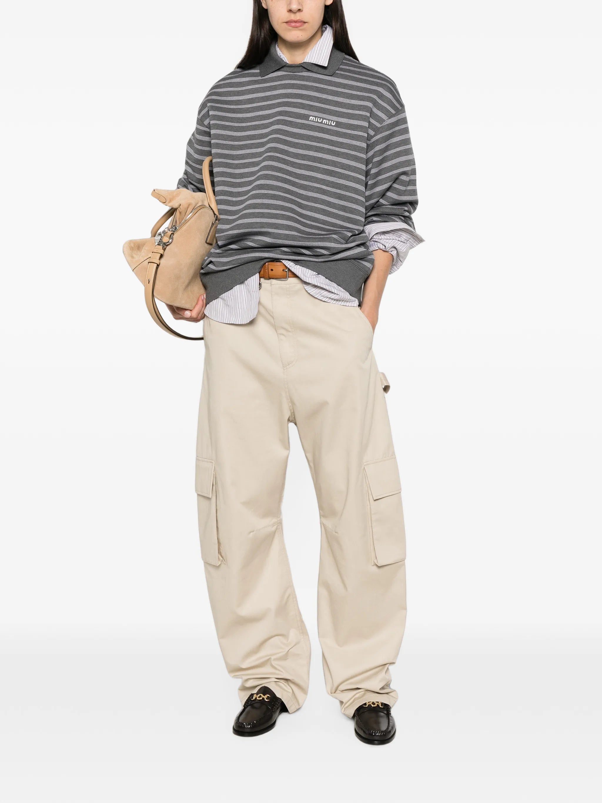 striped polo-collar knit