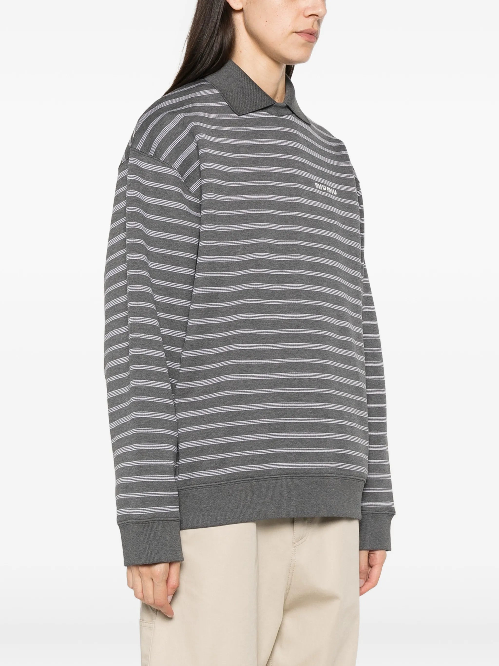 striped polo-collar knit