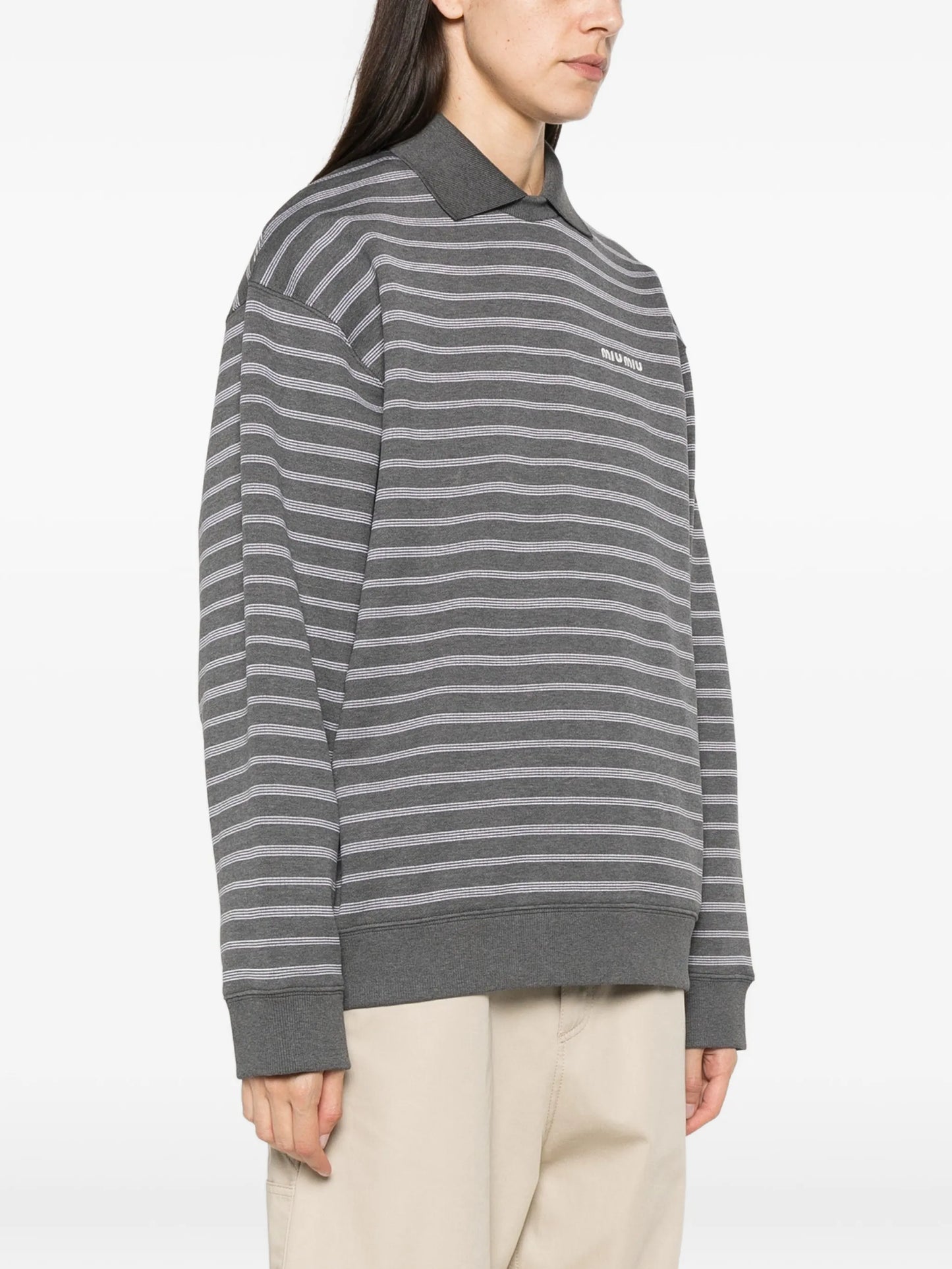 striped polo-collar knit
