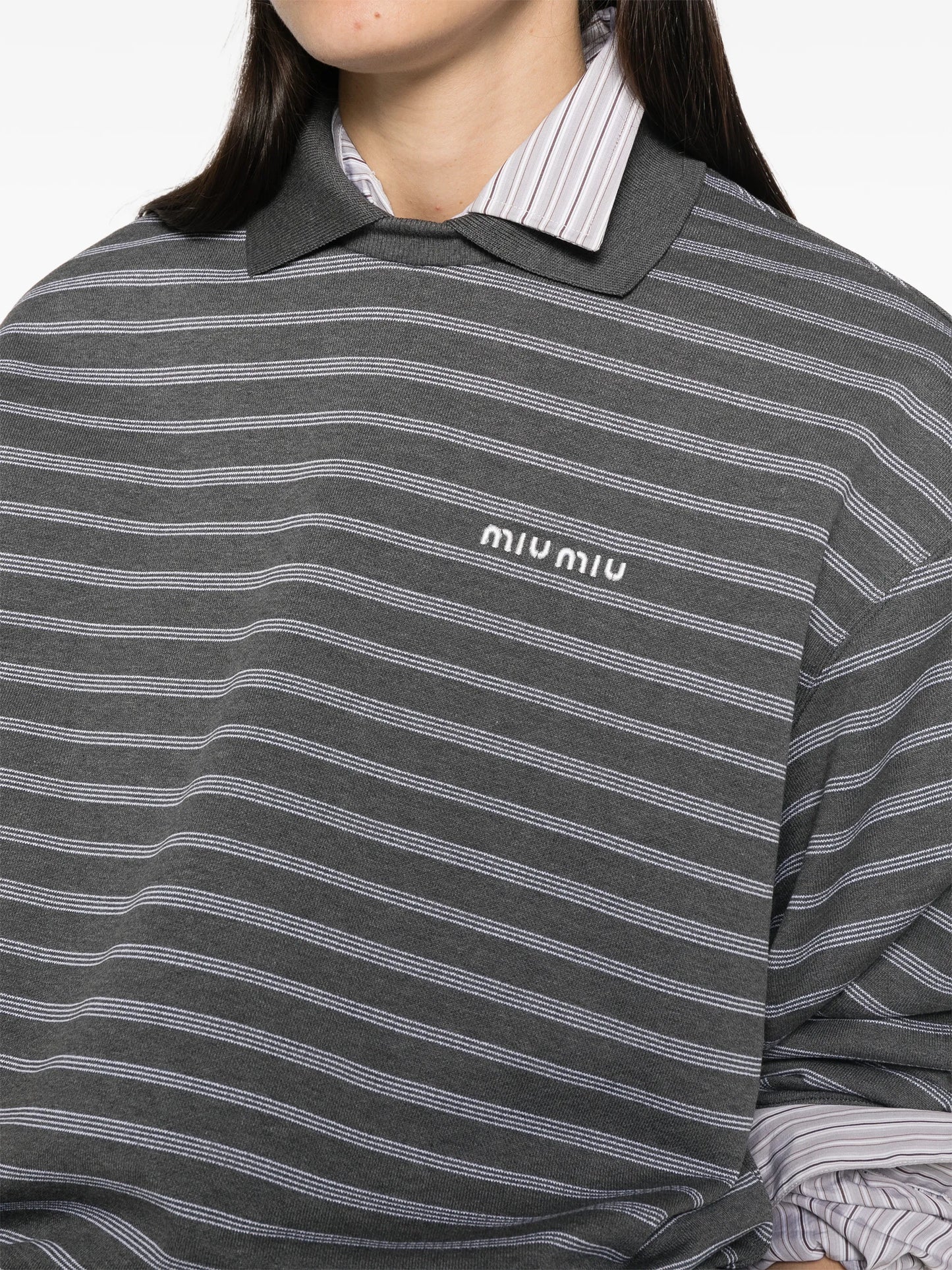 striped polo-collar knit