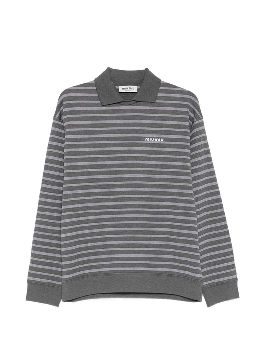 striped polo-collar knit