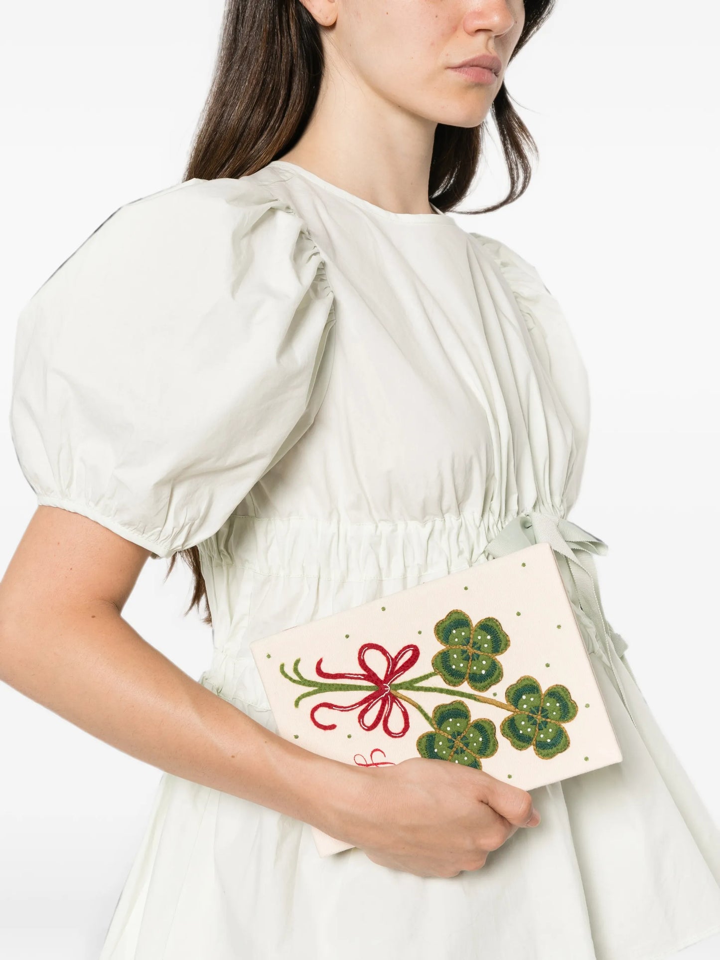 Lady Luck embroidered clutch bag