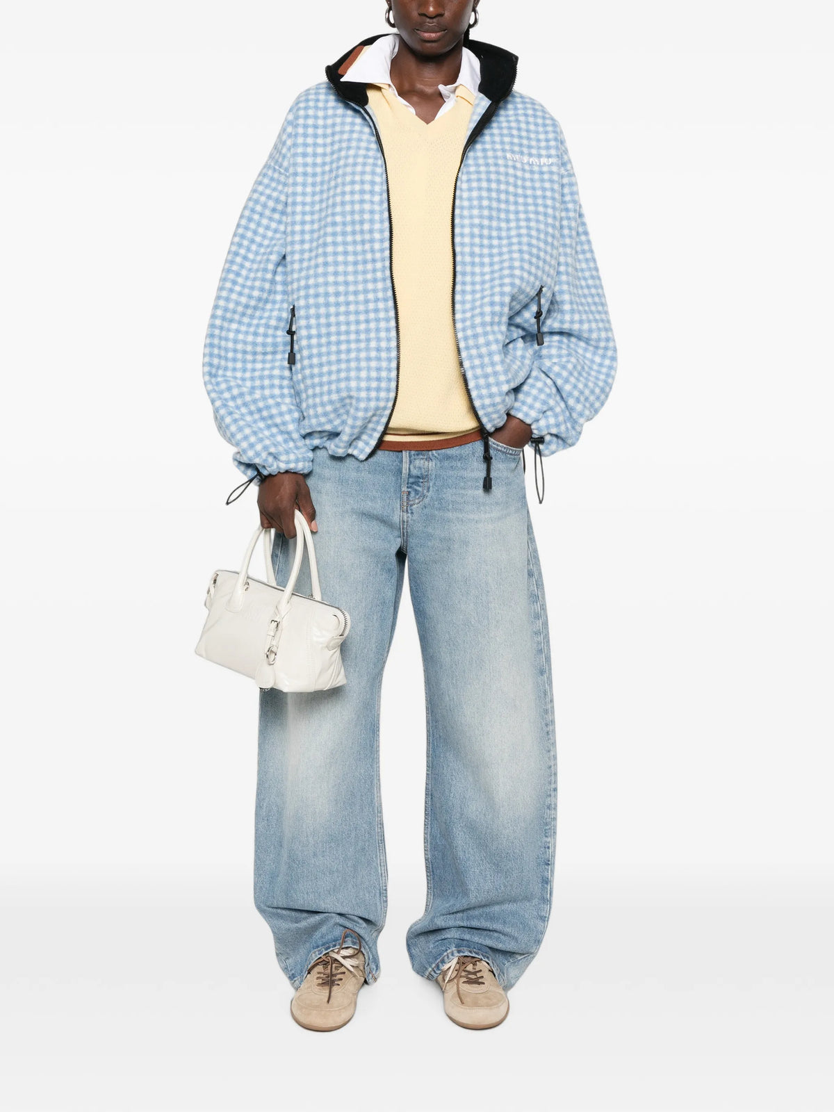 check zip-up jacket