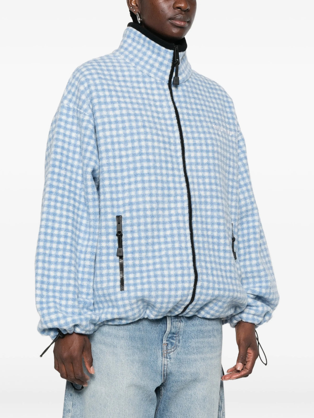 check zip-up jacket
