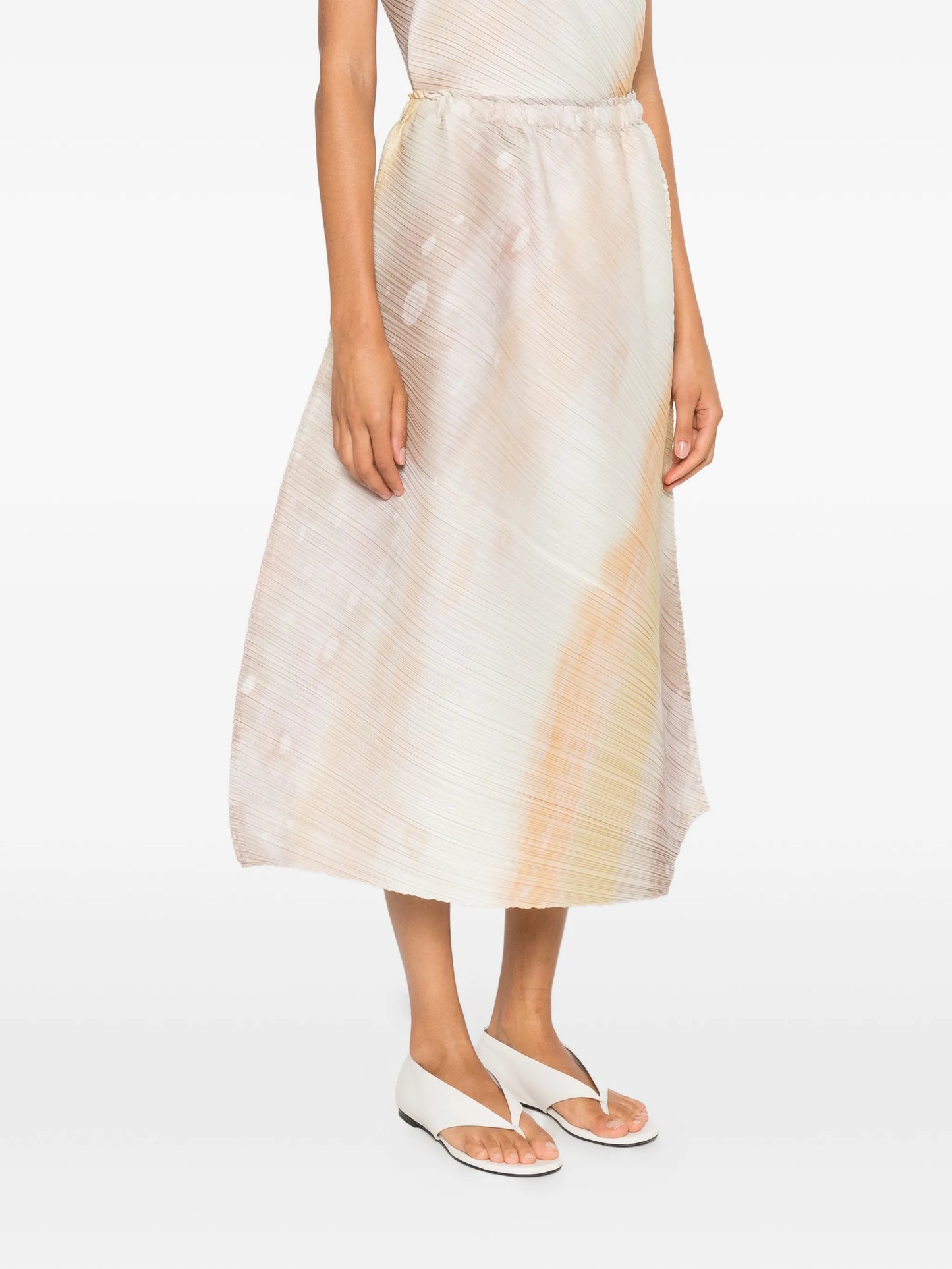 pleated abstract-print midi skirt