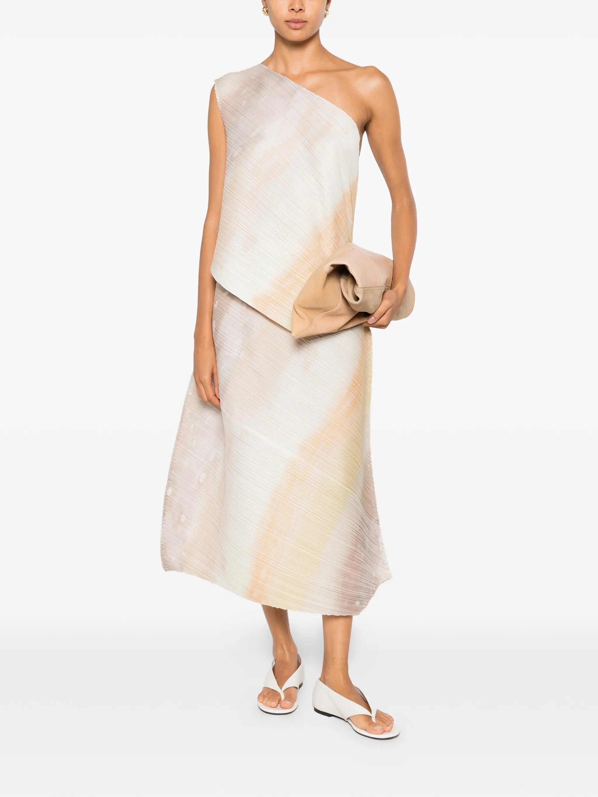 pleated abstract-print midi skirt