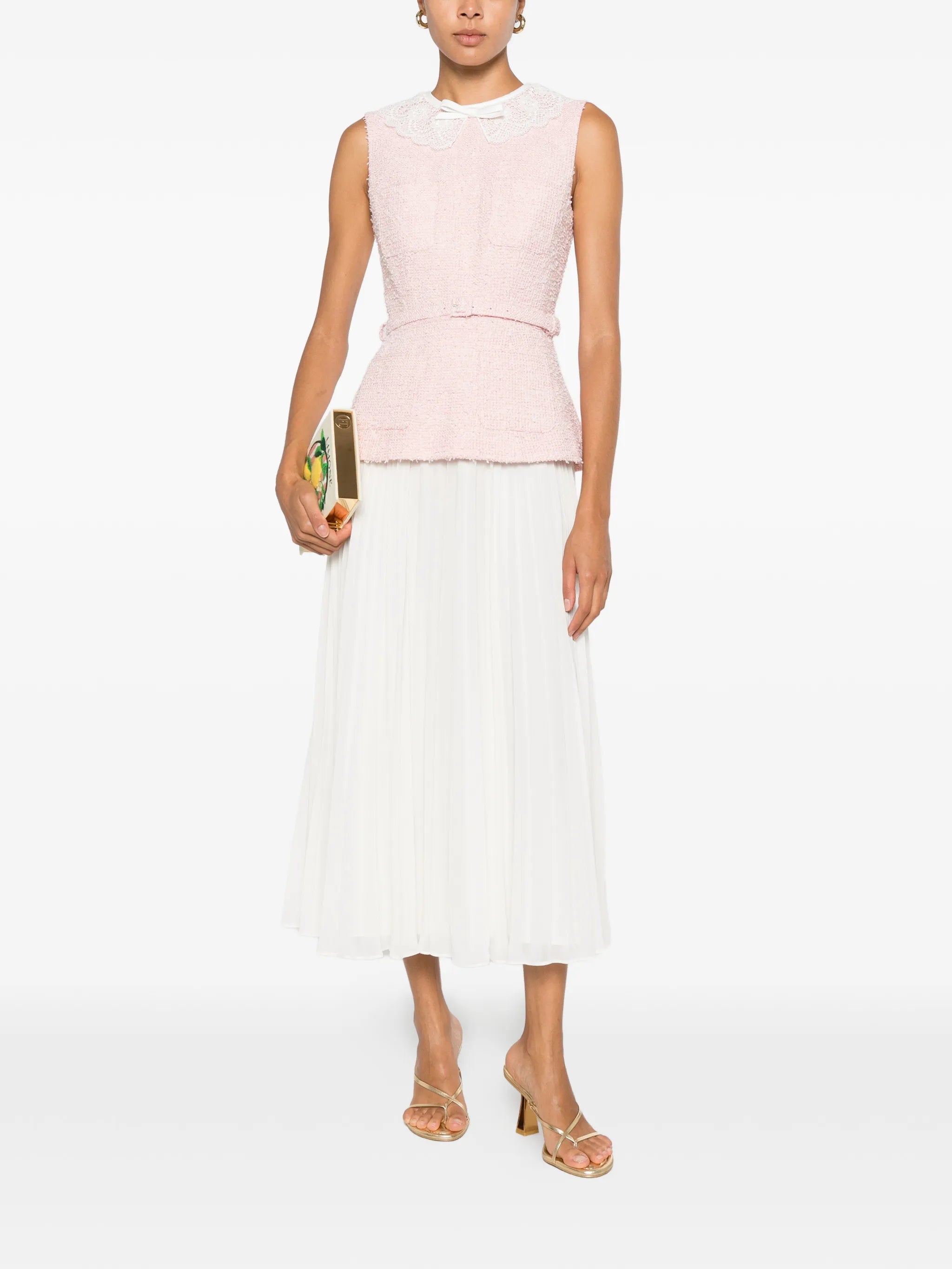buckle lace collar midi dress