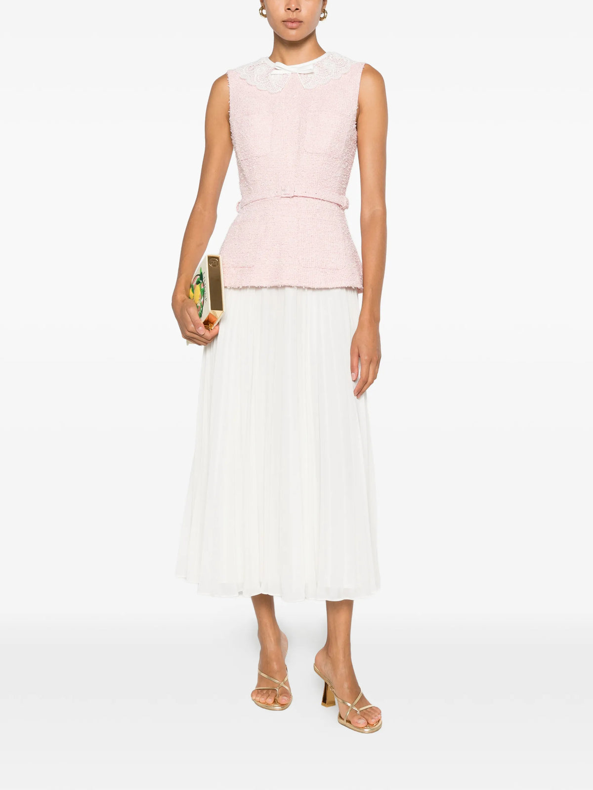 buckle lace collar midi dress