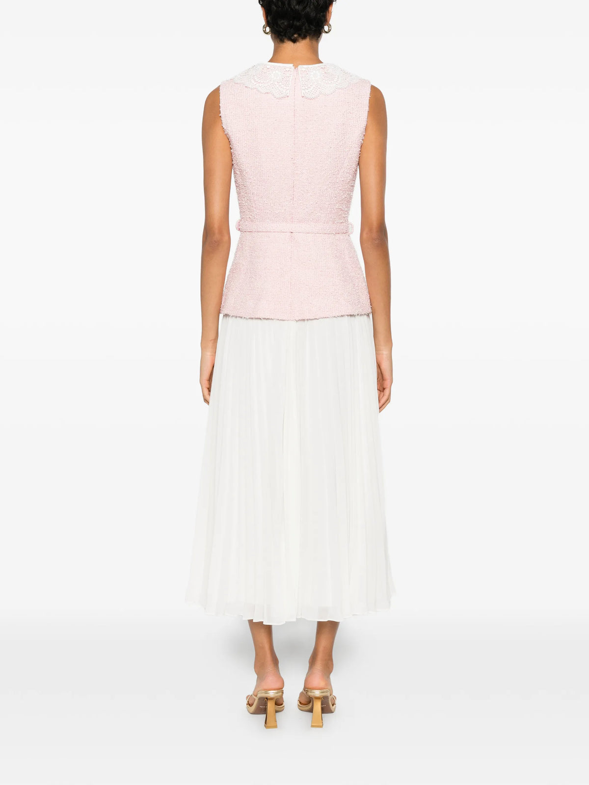 buckle lace collar midi dress