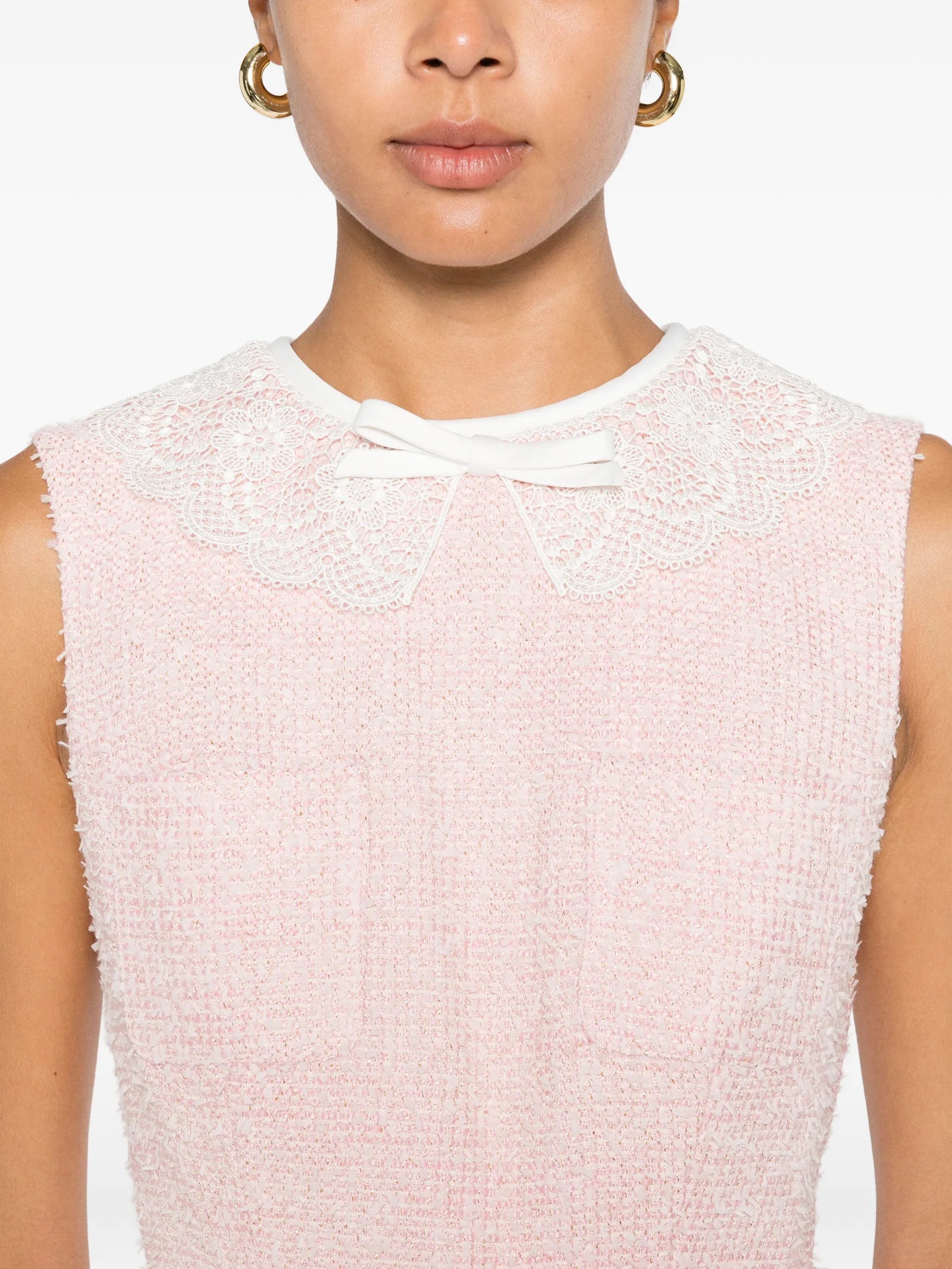 buckle lace collar midi dress