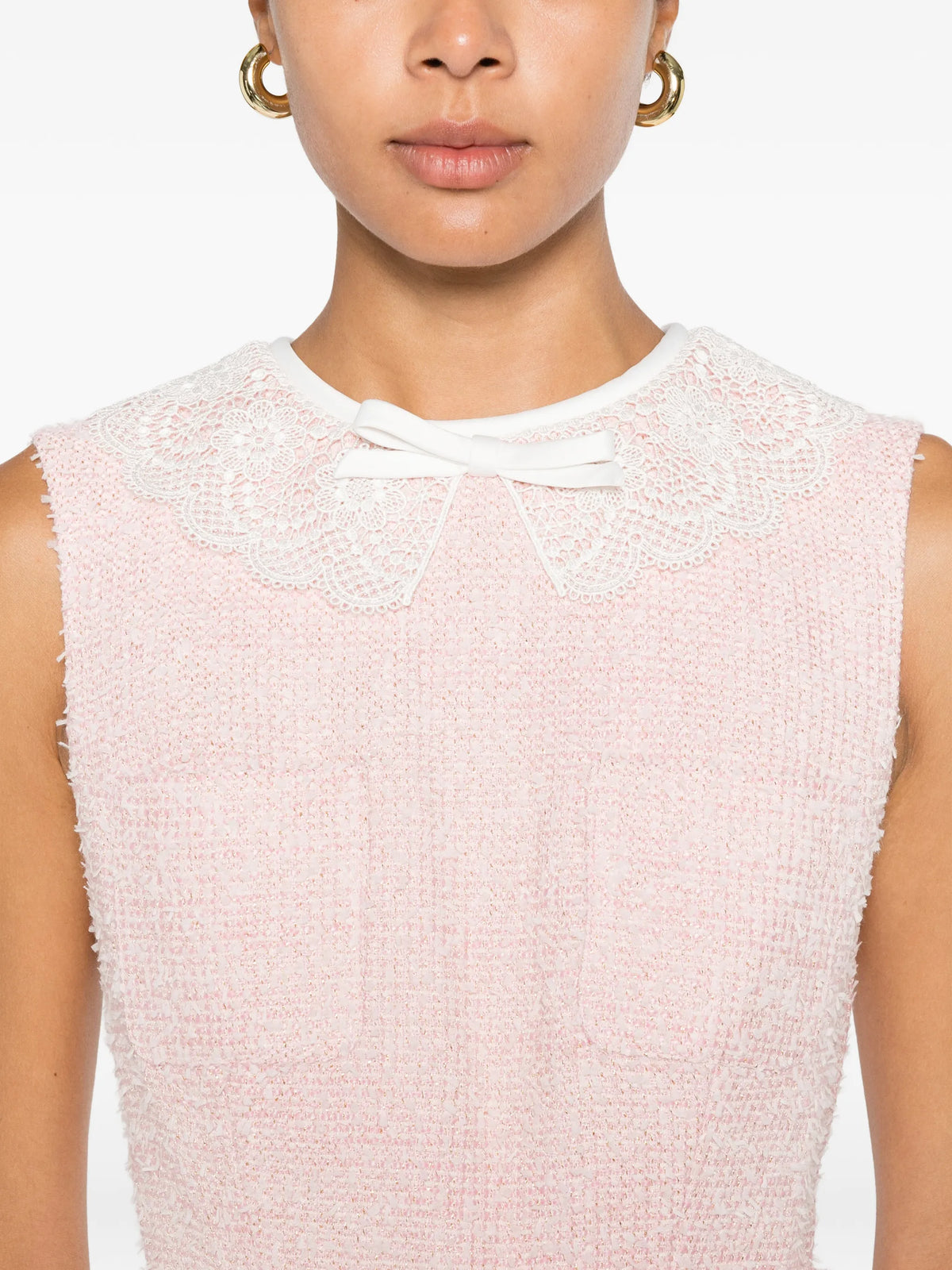 buckle lace collar midi dress