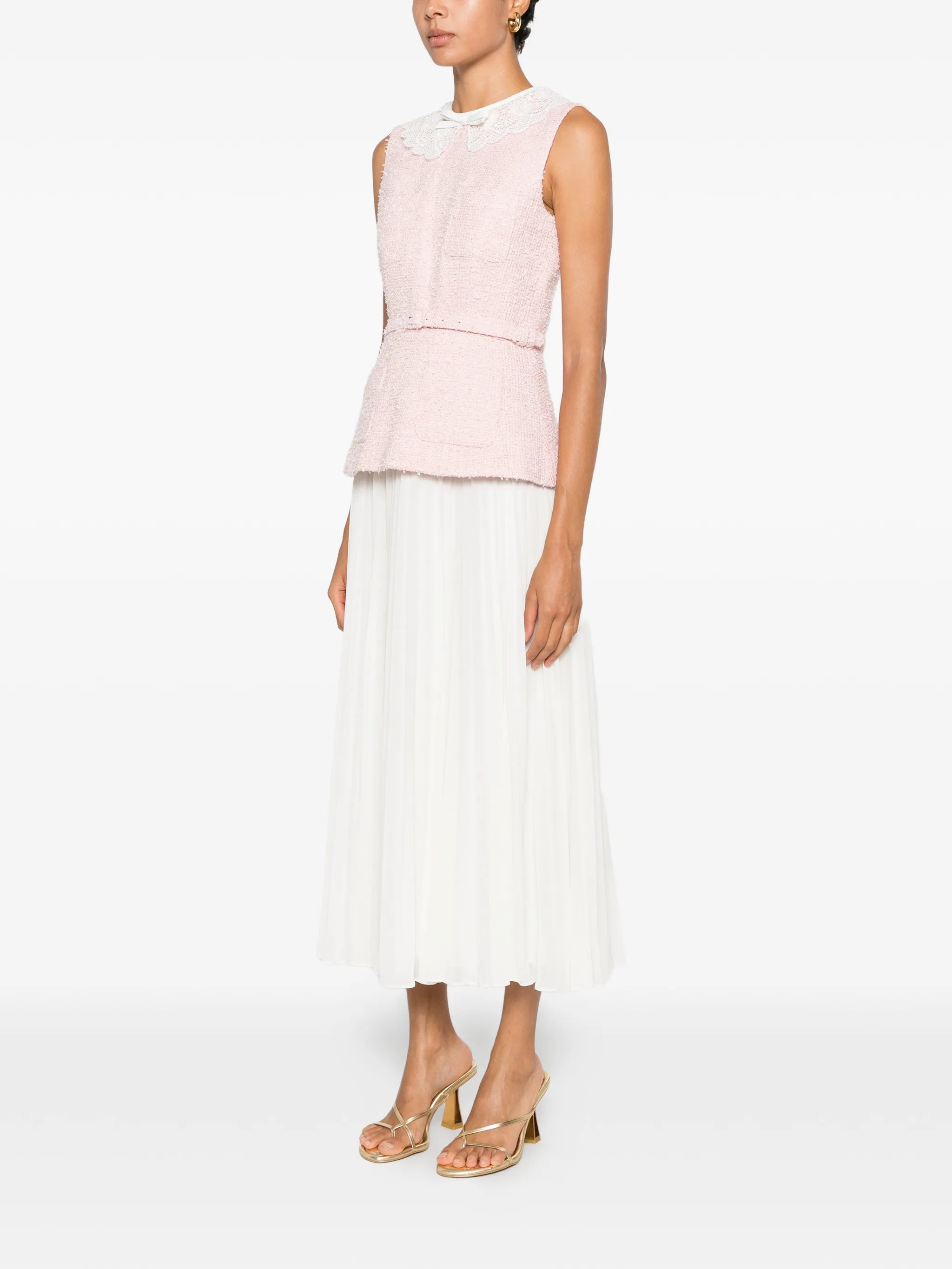 buckle lace collar midi dress