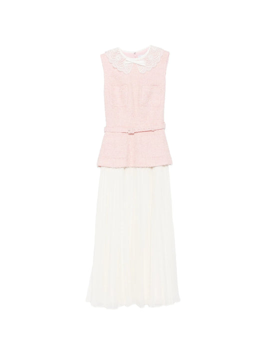 buckle lace collar midi dress