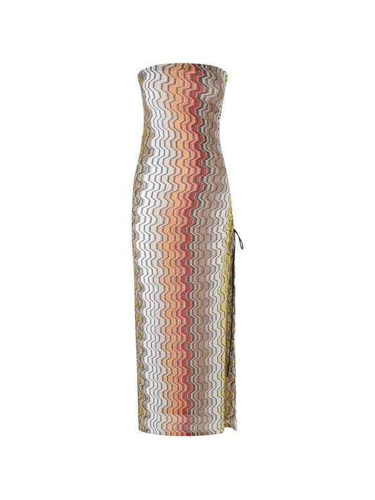 chevron-knit drawstring dress