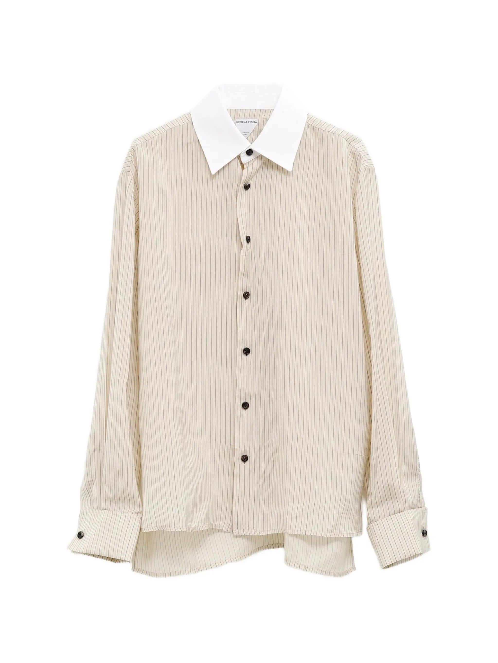 pinstripe-pattern contrast-collar shirt