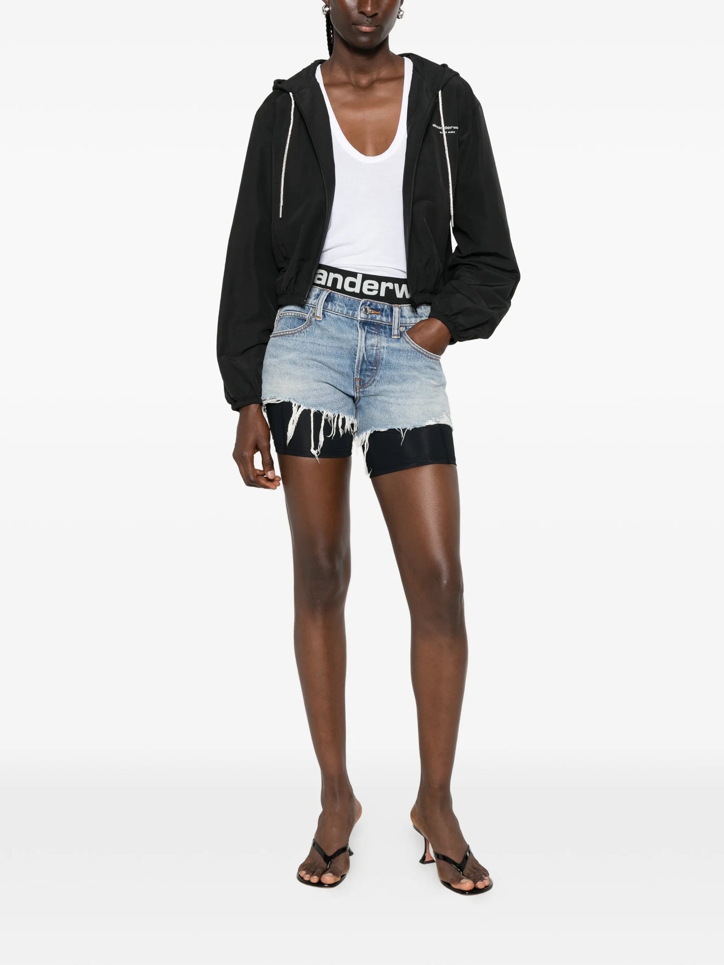 layered frayed shorts