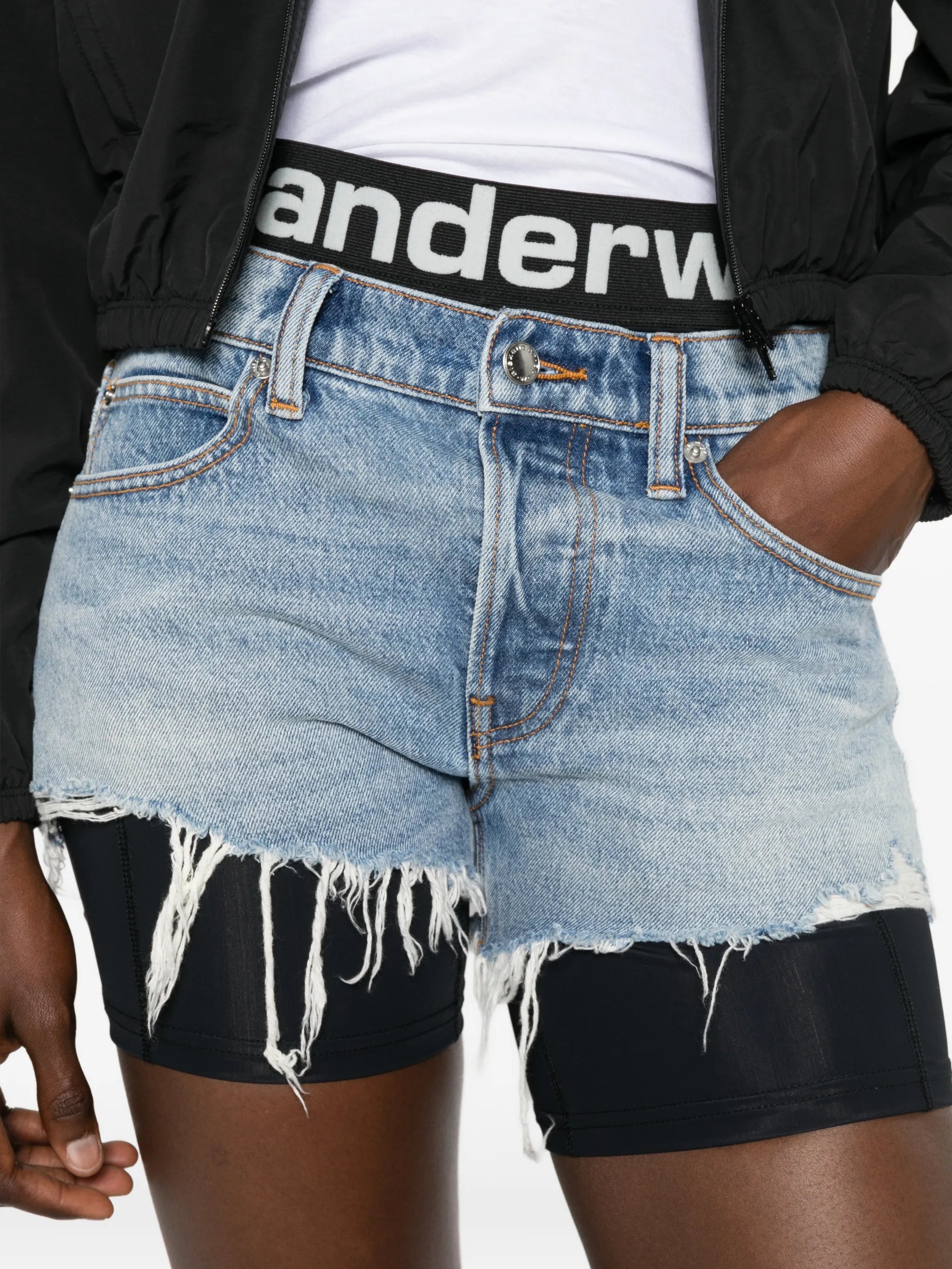 layered frayed shorts