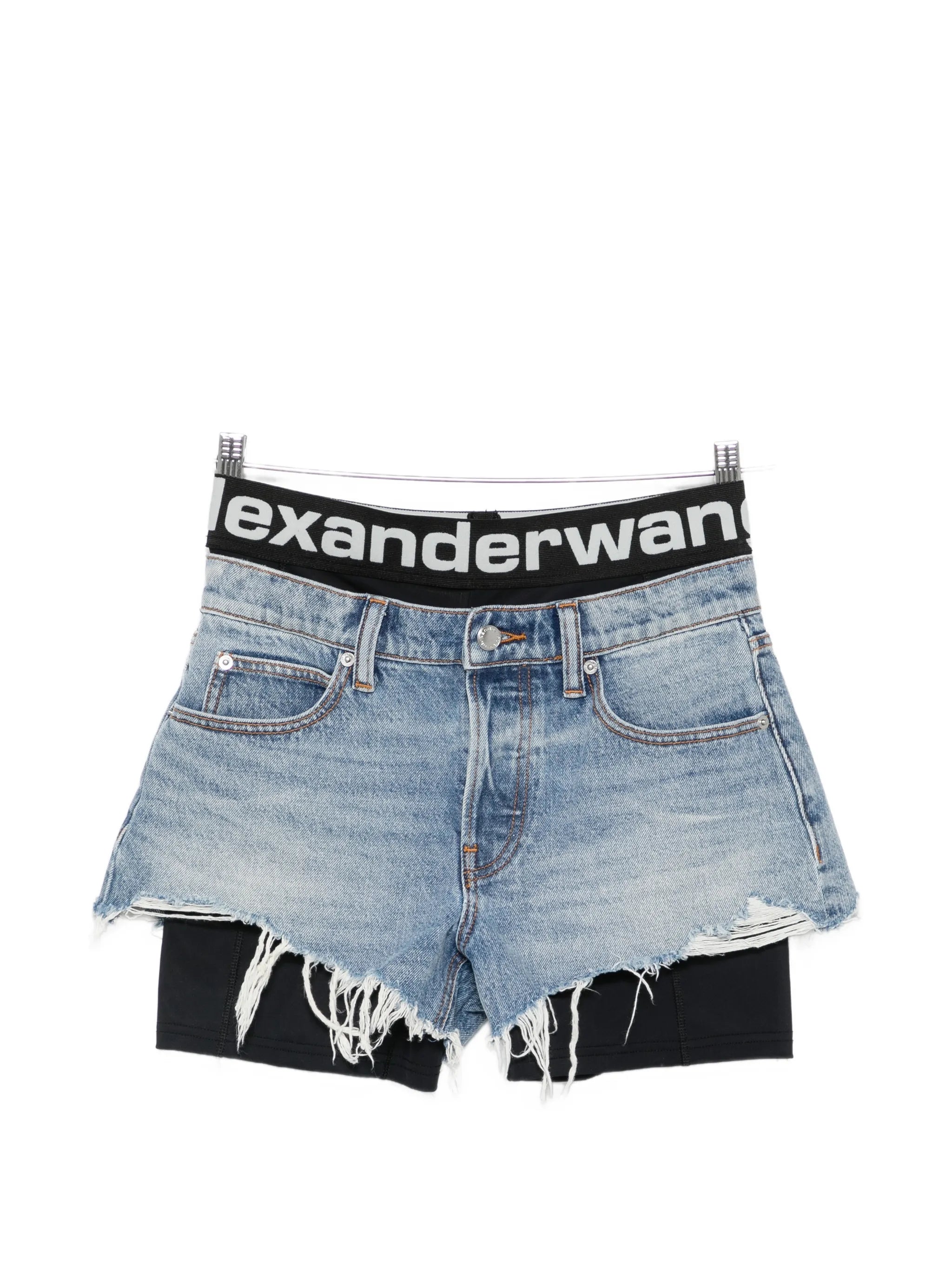 layered frayed shorts